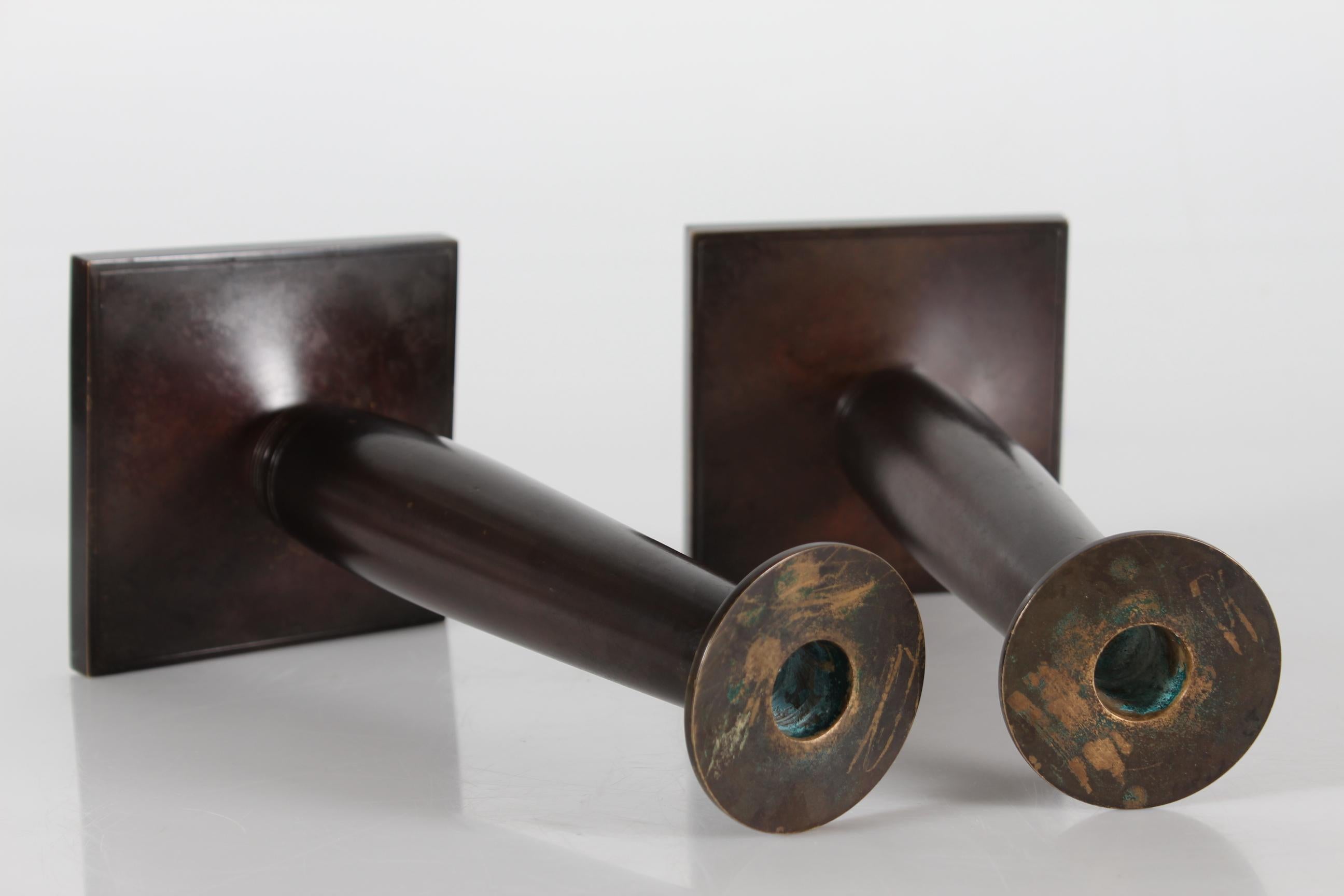 Bronze Danish Just Andersen Pair of Art Deco High Candle Sticks 1930s For Sale 7