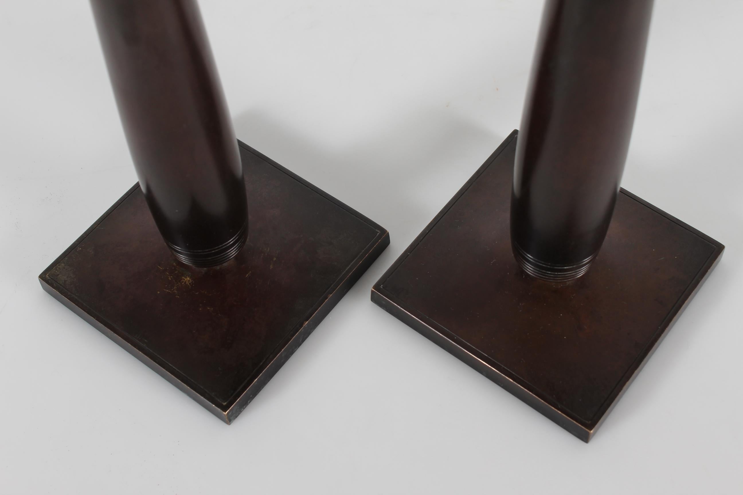 Bronze Danish Just Andersen Pair of Art Deco High Candle Sticks 1930s For Sale 11