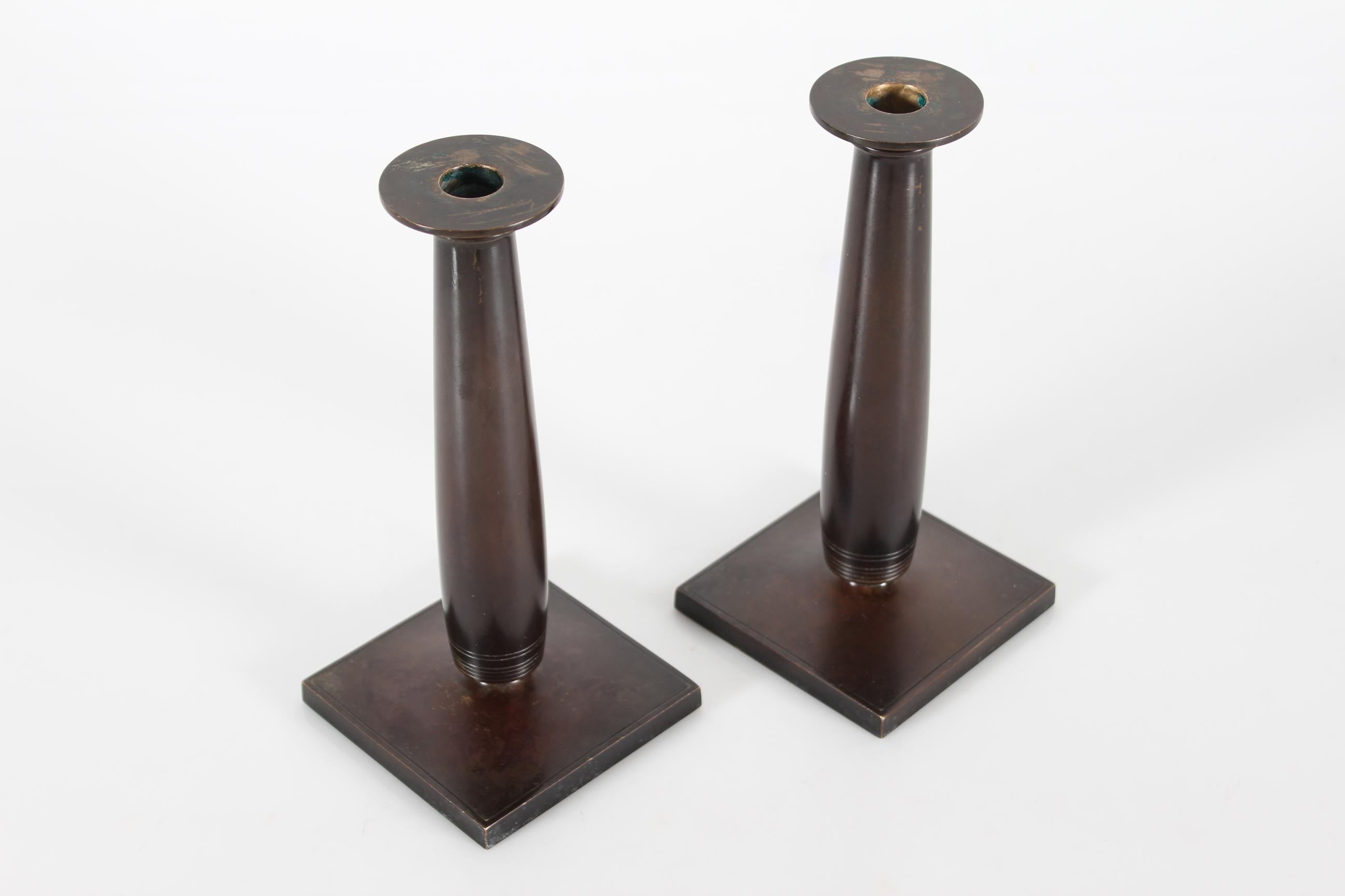 Bronze Danish Just Andersen Pair of Art Deco High Candle Sticks 1930s In Good Condition For Sale In Silkeborg, Silkeborg