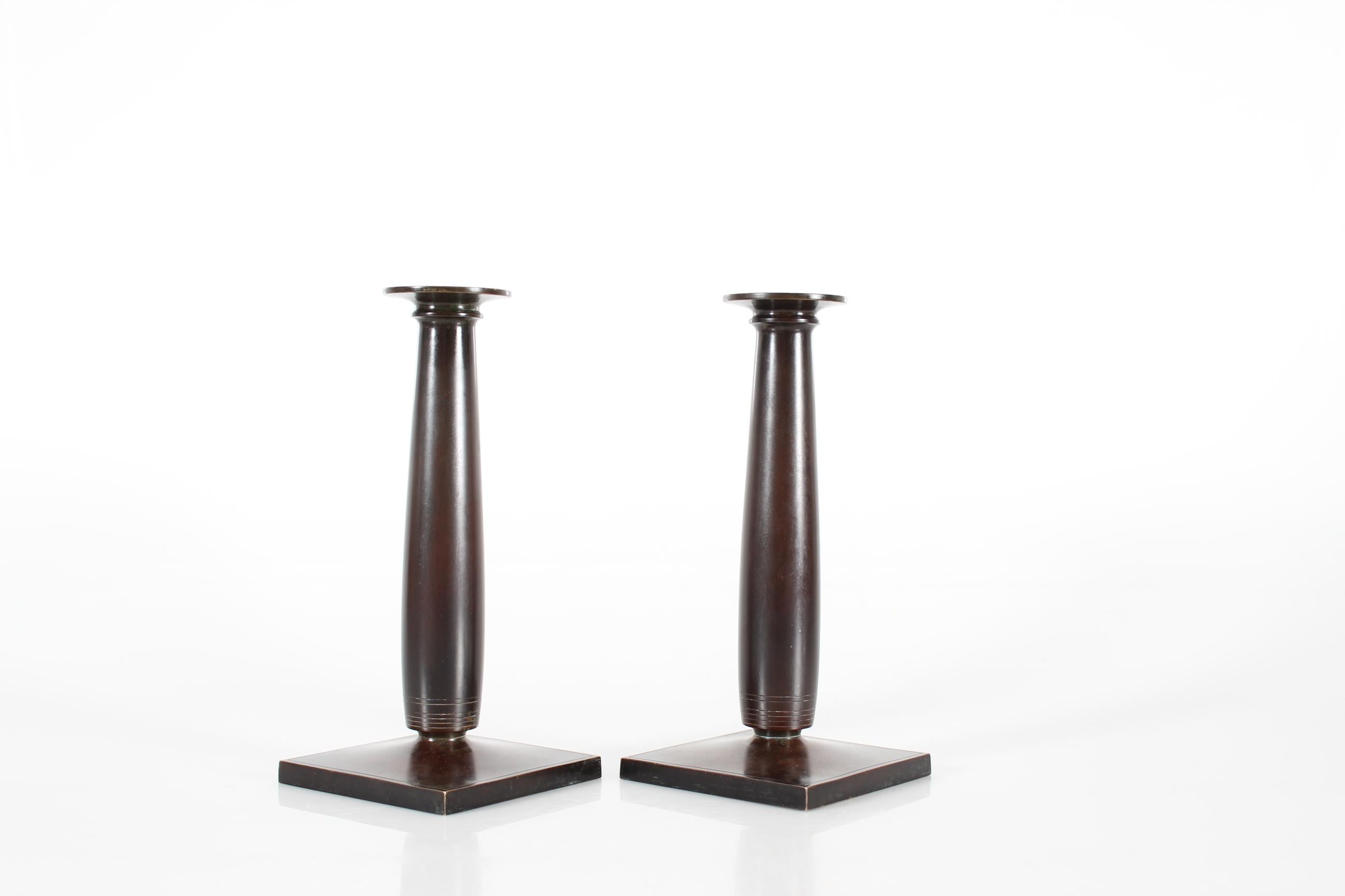 20th Century Bronze Danish Just Andersen Pair of Art Deco High Candle Sticks 1930s For Sale