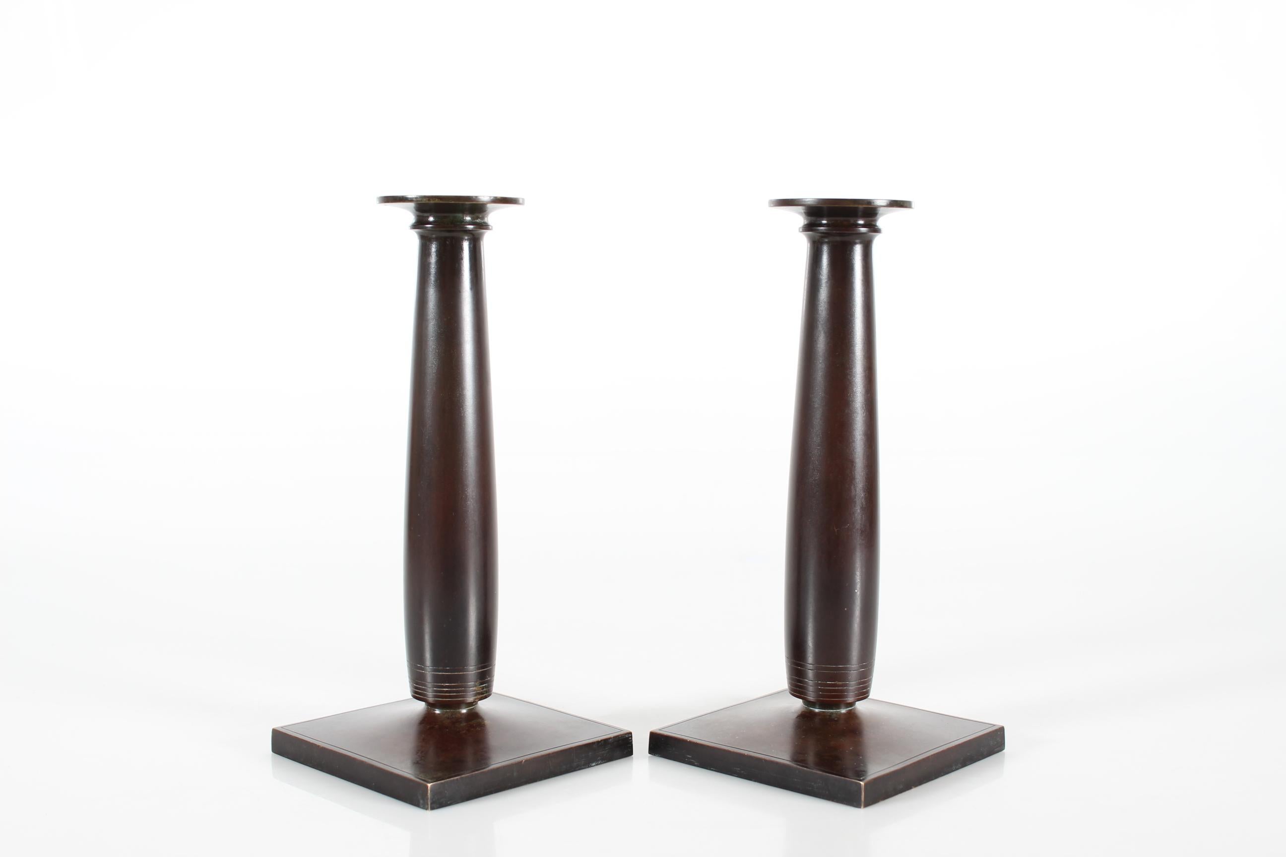 Bronze Danish Just Andersen Pair of Art Deco High Candle Sticks 1930s For Sale 1