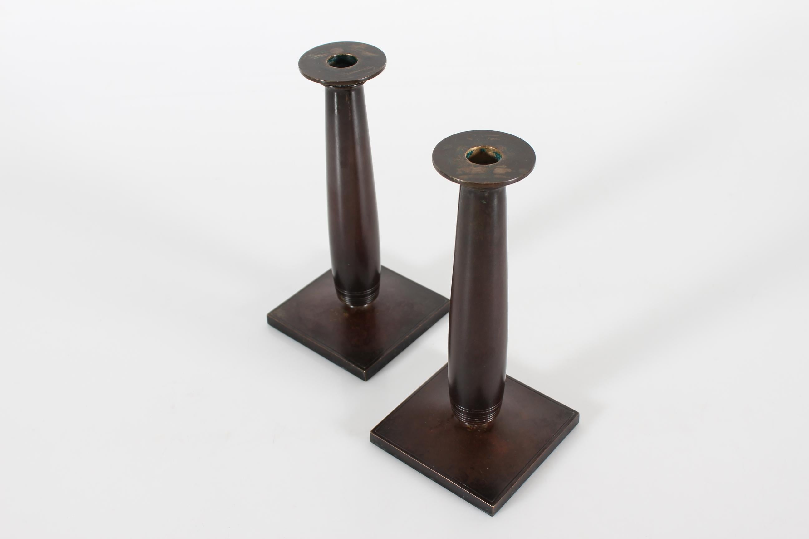 Bronze Danish Just Andersen Pair of Art Deco High Candle Sticks 1930s For Sale 2