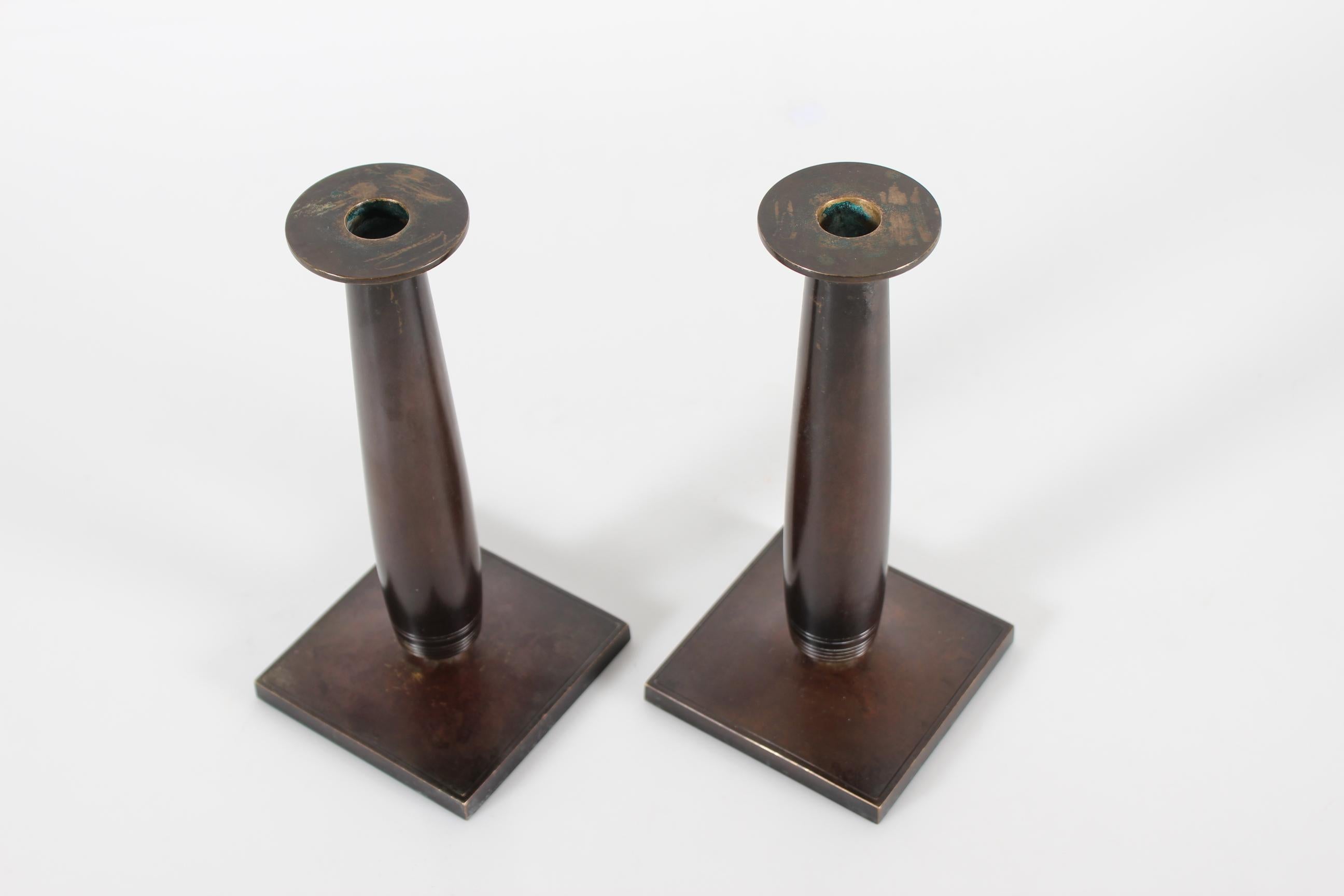 Bronze Danish Just Andersen Pair of Art Deco High Candle Sticks 1930s For Sale 3