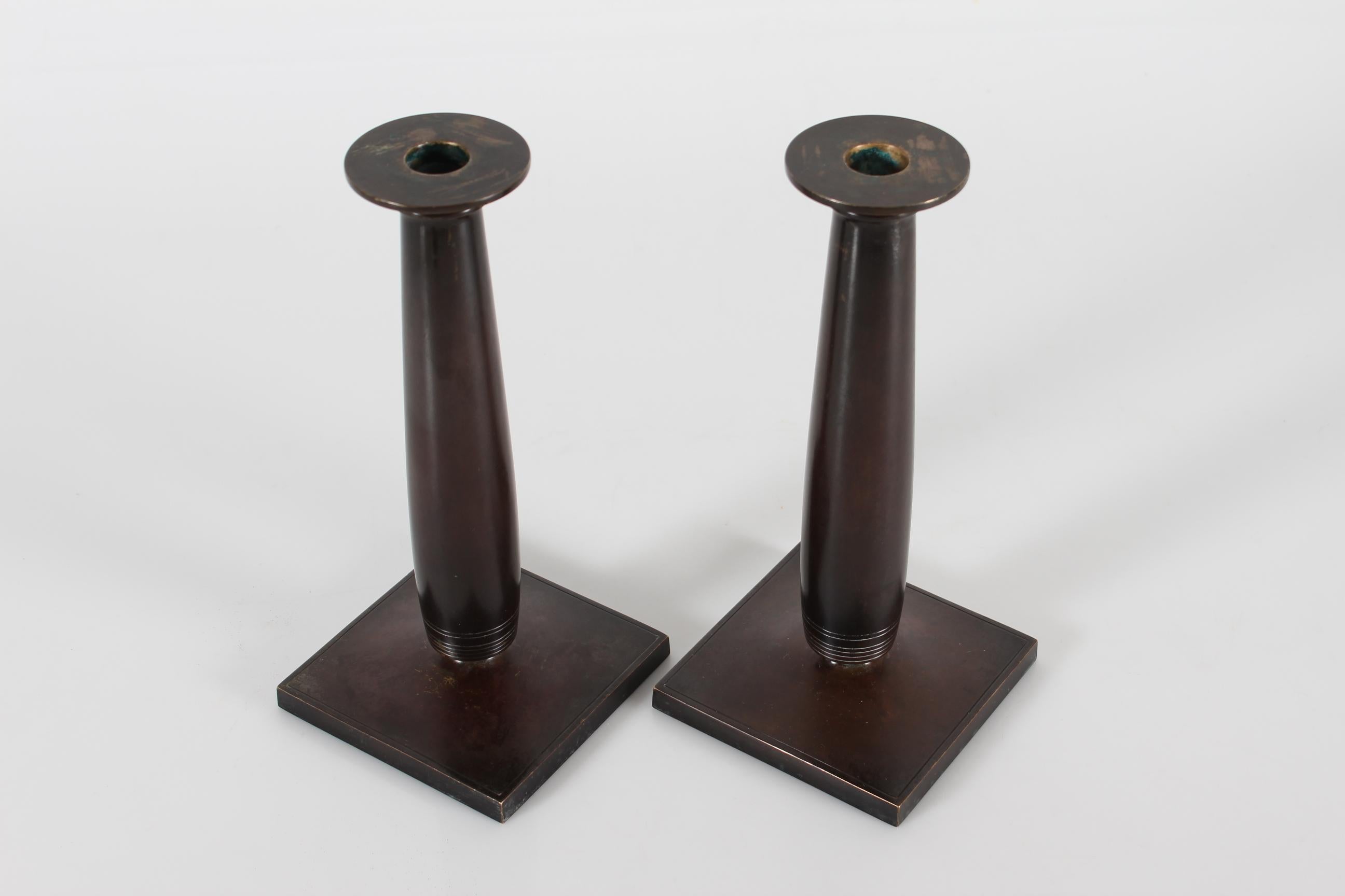 Bronze Danish Just Andersen Pair of Art Deco High Candle Sticks 1930s For Sale 4