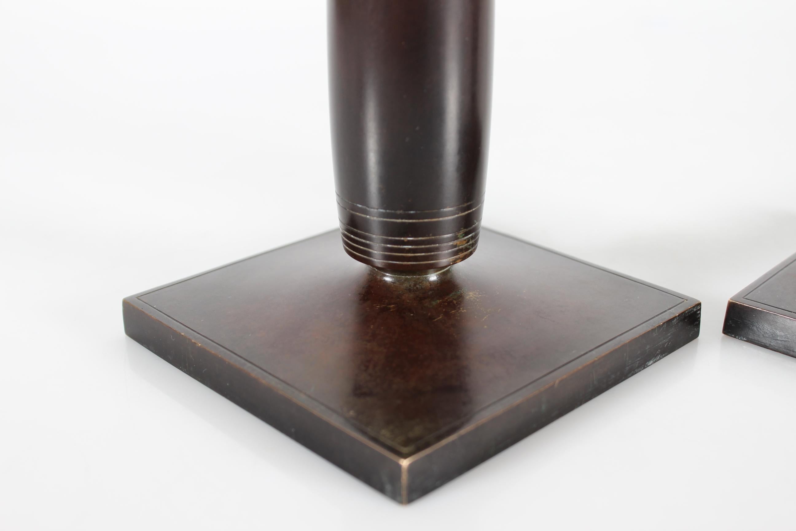 Bronze Danish Just Andersen Pair of Art Deco High Candle Sticks 1930s For Sale 5
