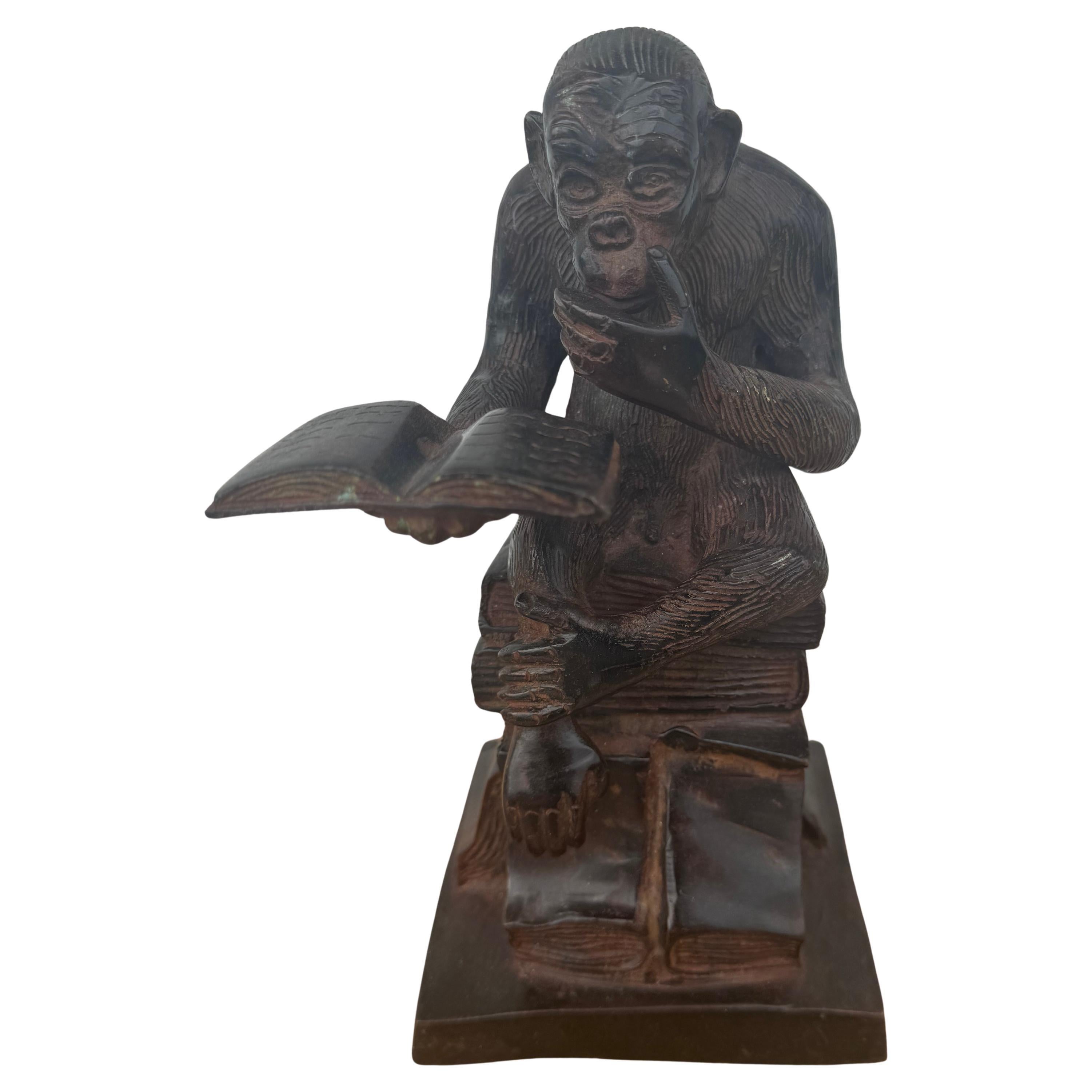 Bronze Darwin's Thinking Monkey Sculpture