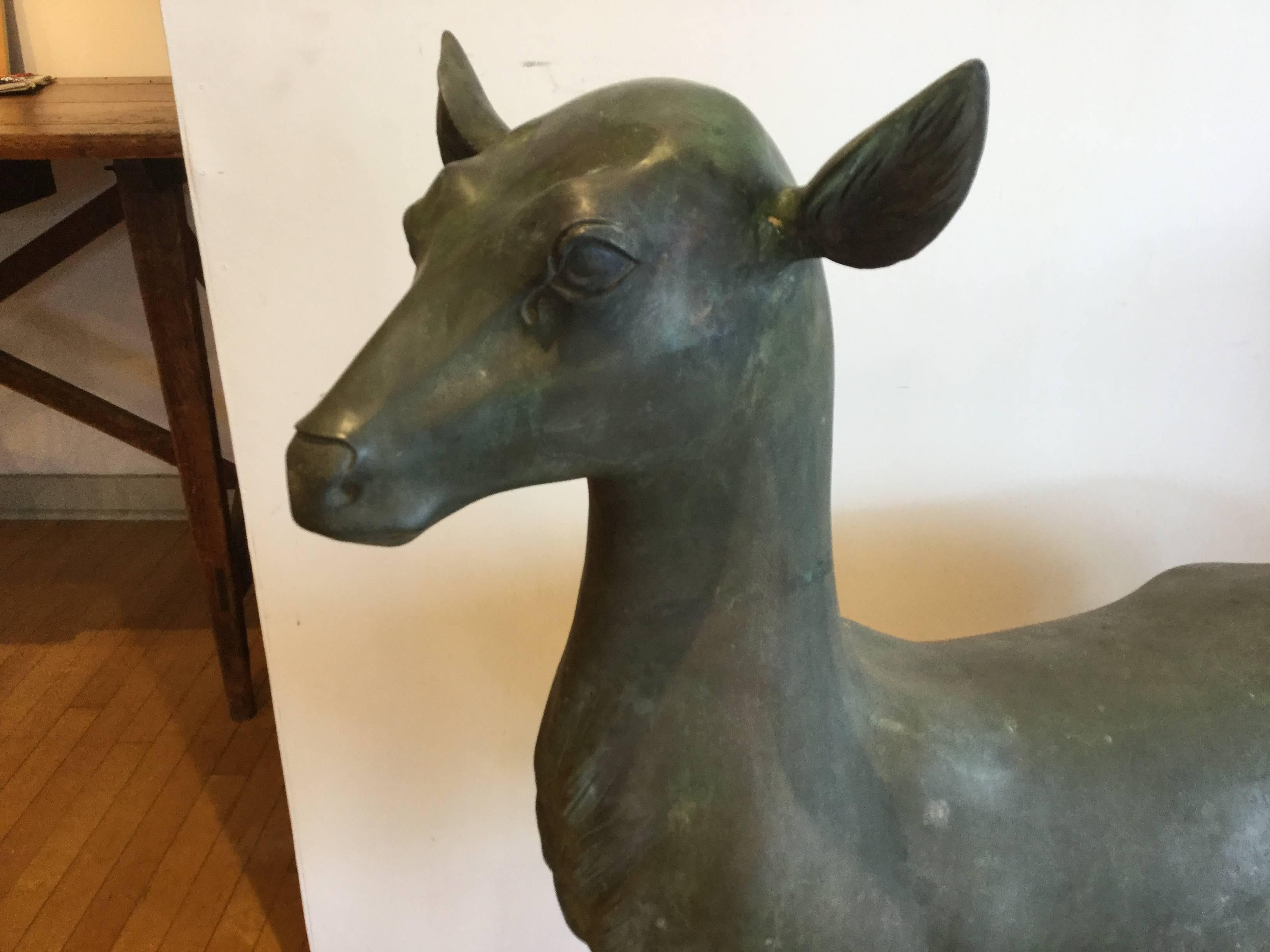 Bronze Deer Garden Sculpture In Excellent Condition For Sale In North Beninngton, VT