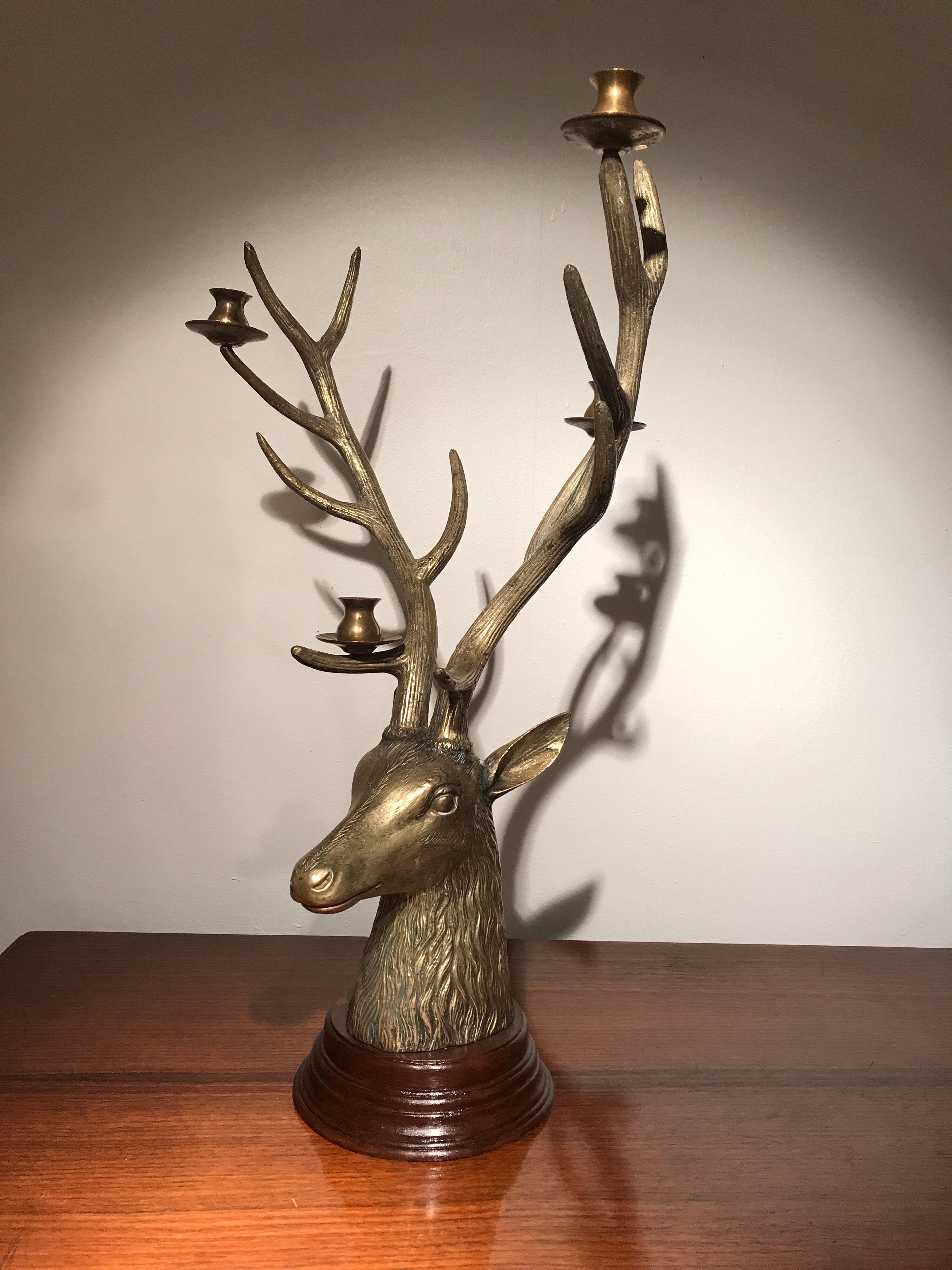 Bronze Deer Sculpture Vintage Deer Candle Holder Candle Holder Of Deer 8 Inch / 20 cm Candelabra Candle Holder Holds 2 Candles in it
