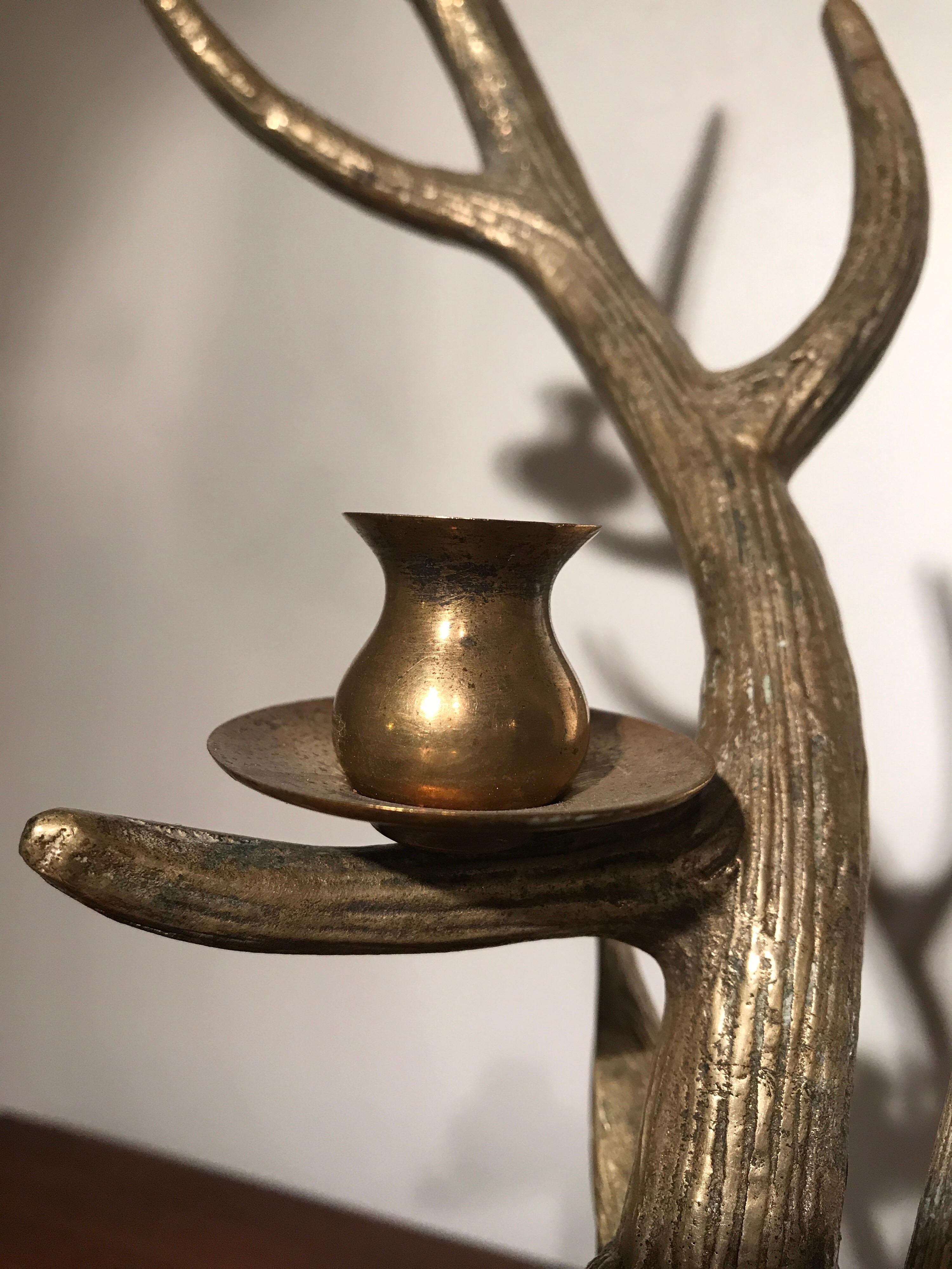 Mid-Century Modern Bronze Deer Head Candleholder