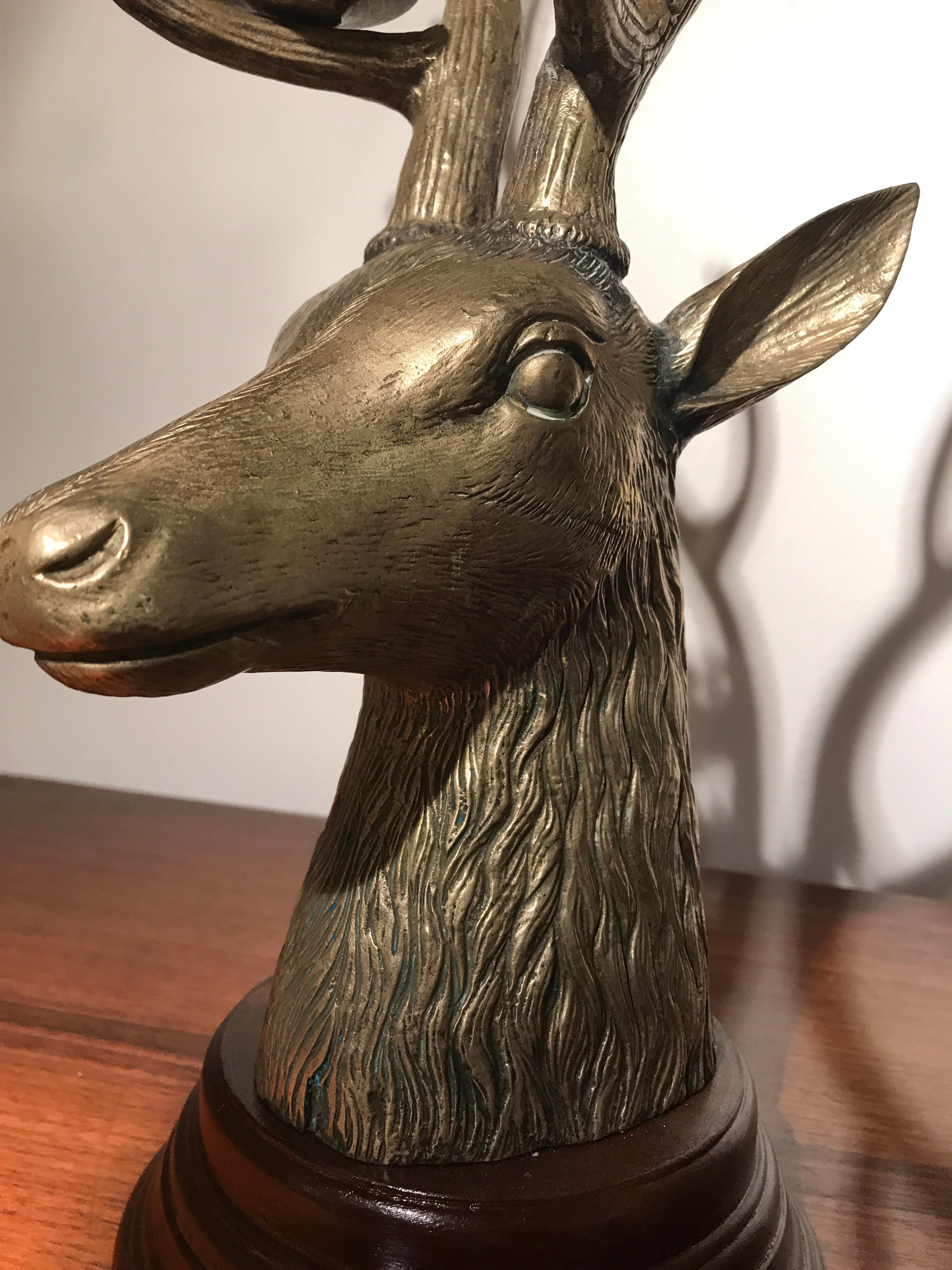 French Bronze Deer Head Candleholder