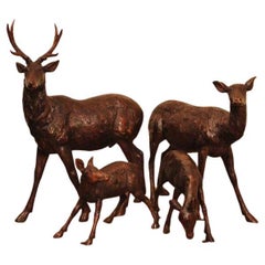Bronze Deer Stag Family Doe Garden Statue Fawn