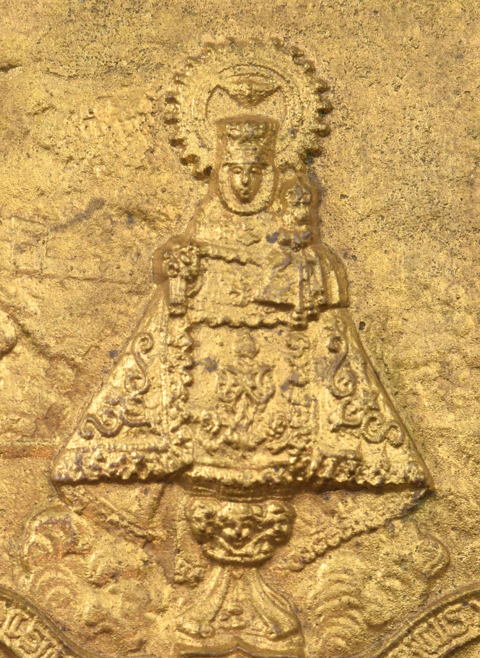 European Bronze Devotional Plaque, Our Lady of Covadonga or Cuadonga, 20th Century