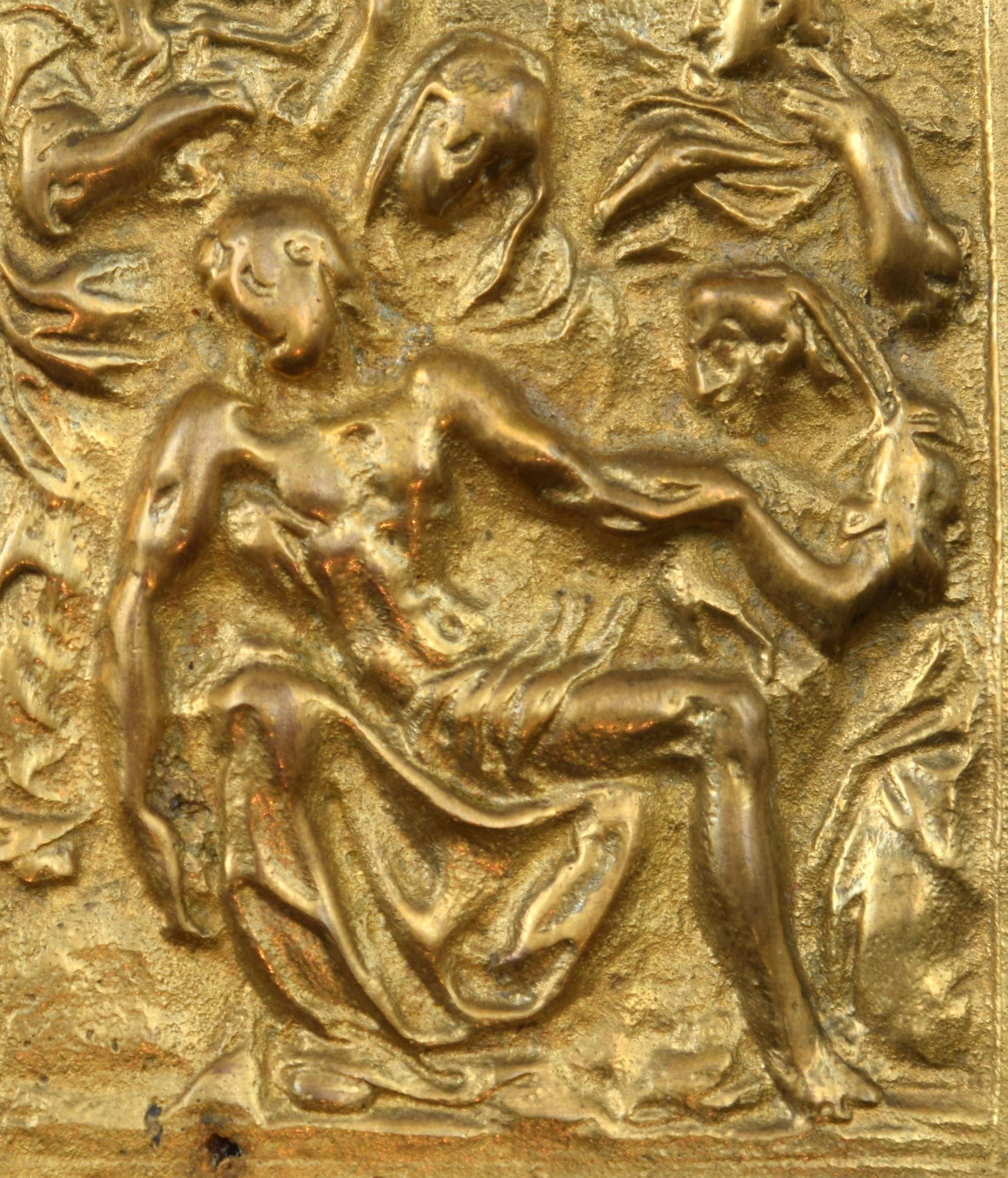 European Bronze Devotional Plaque Pietà, Lamentation of Christ, 19th Century