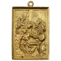 Bronze Devotional Plaque Pietà, Lamentation of Christ, 19th Century