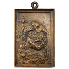 Antique Bronze Devotional Plaque, St Francis of Assisi, 17th Century