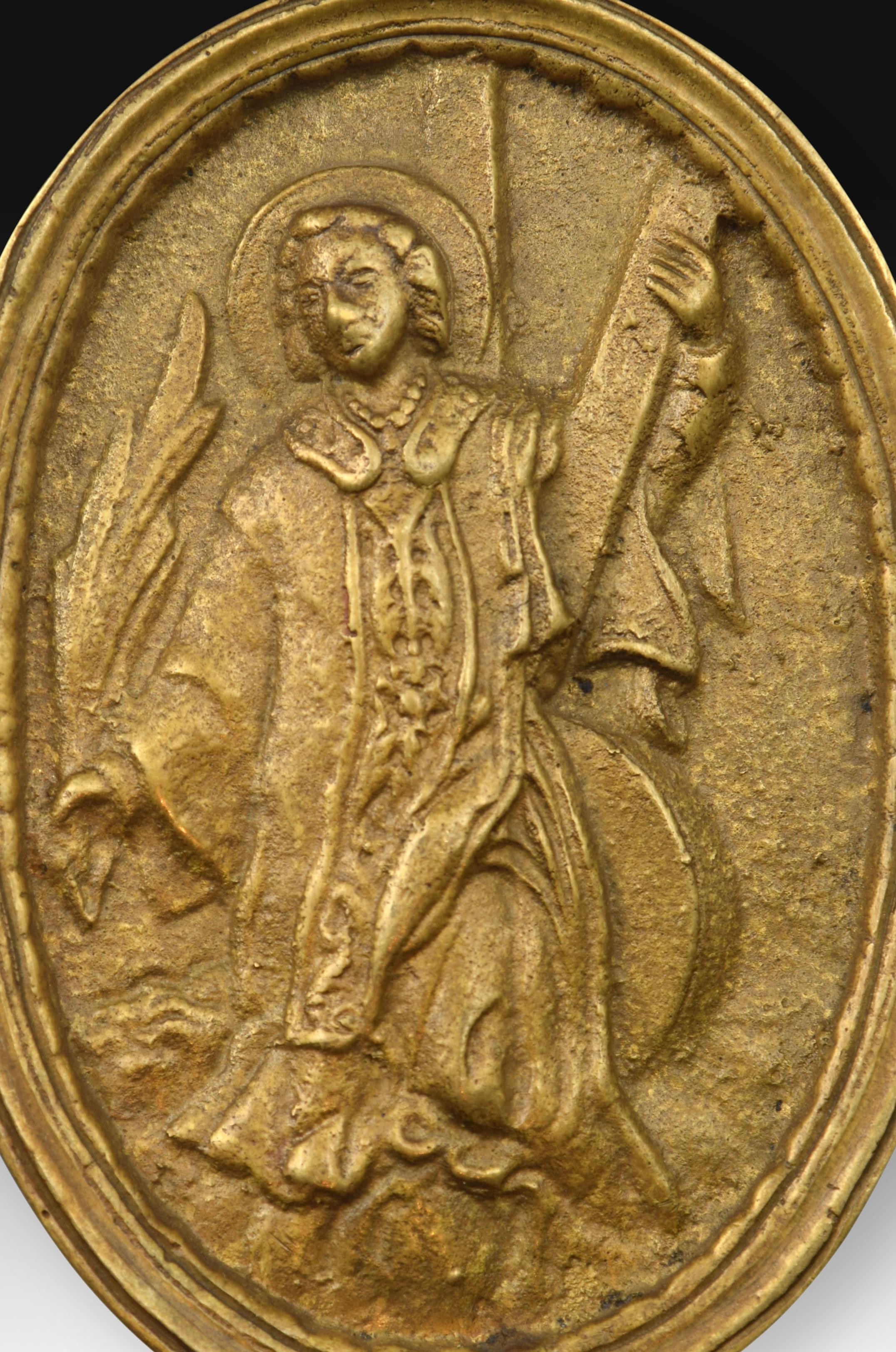 Neoclassical Bronze Devotional Plaque, St Vincent of Saragossa or Martyr, 19th Century For Sale