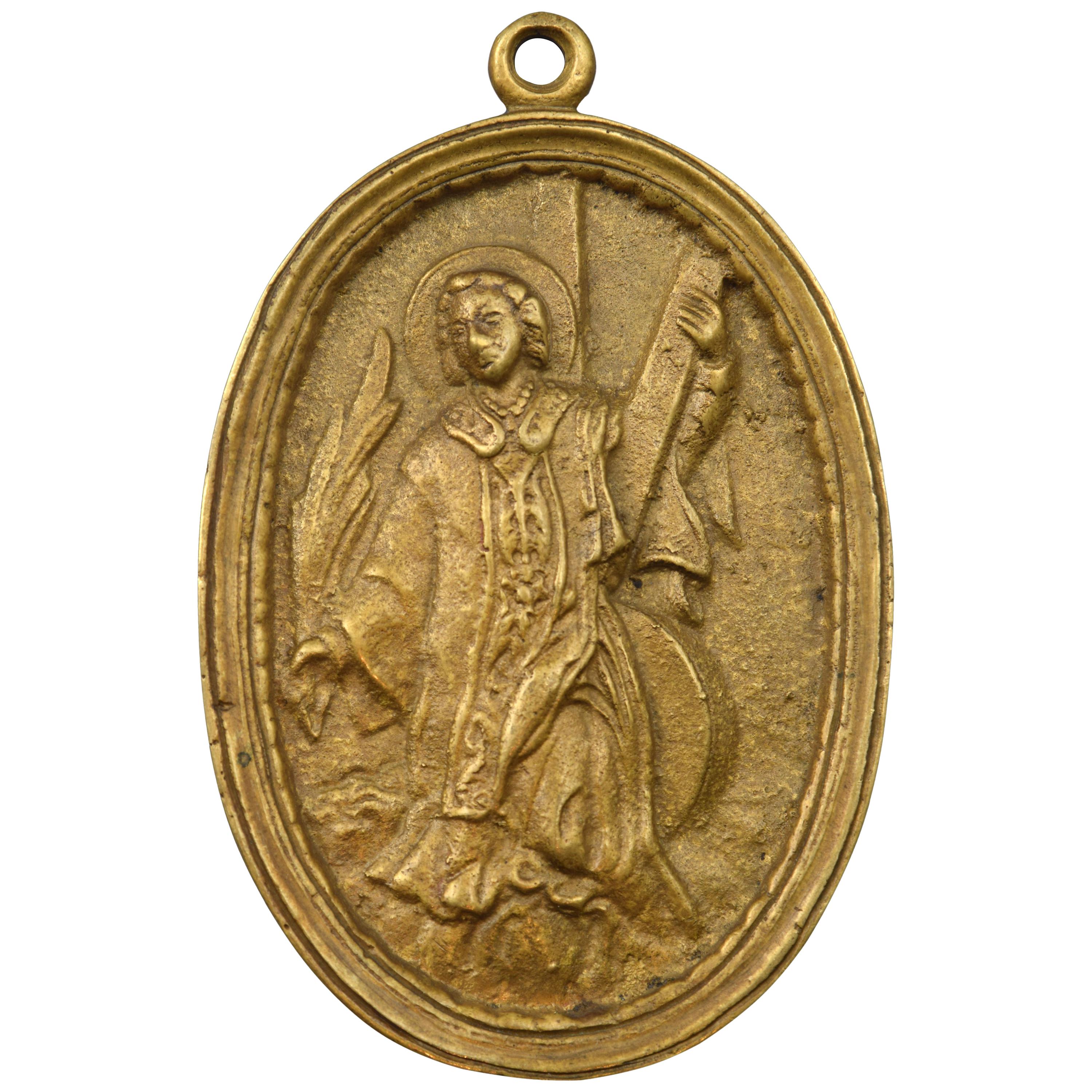 Plaque de dévotion en bronze:: St Vincent de Saragosse ou Martyr:: 19ème siècle en vente