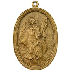 Antique Bronze Devotional Plaque, St Vincent of Saragossa or Martyr, 19th Century