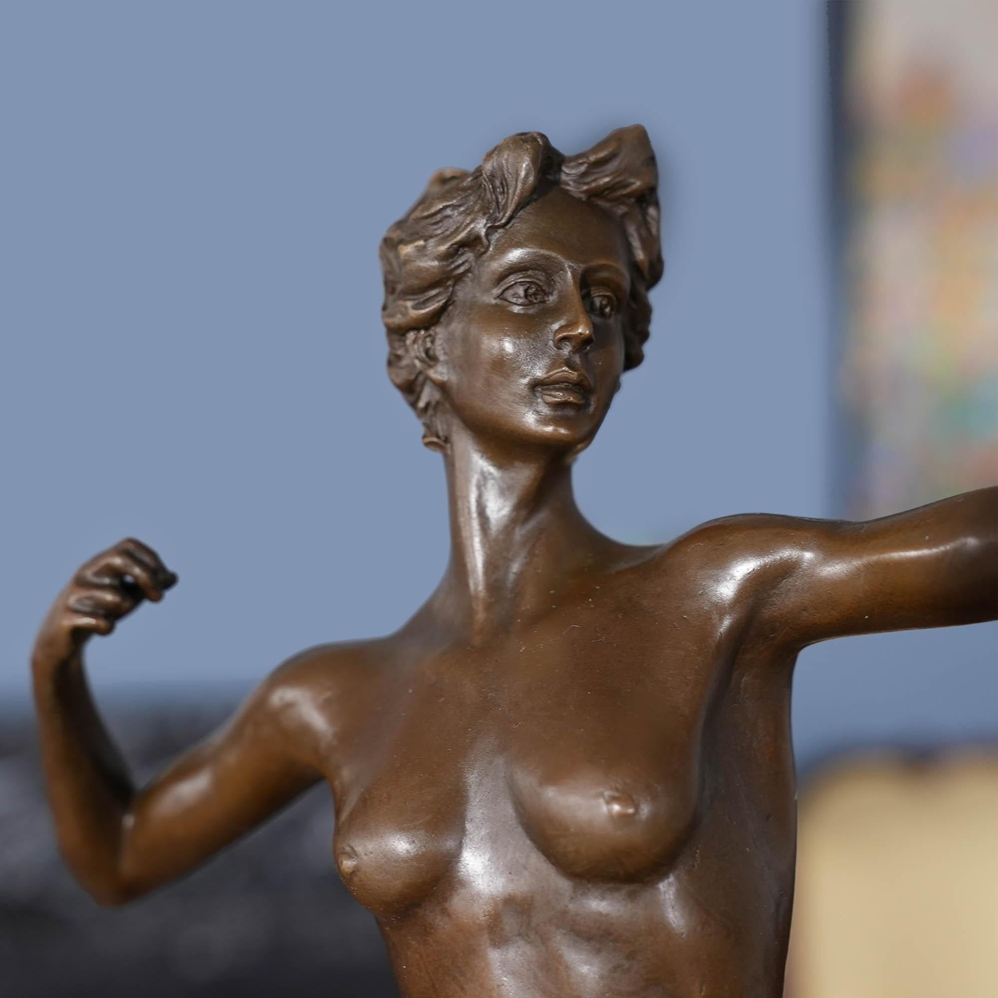 Contemporary Bronze Diana the Huntress on Marble Base For Sale