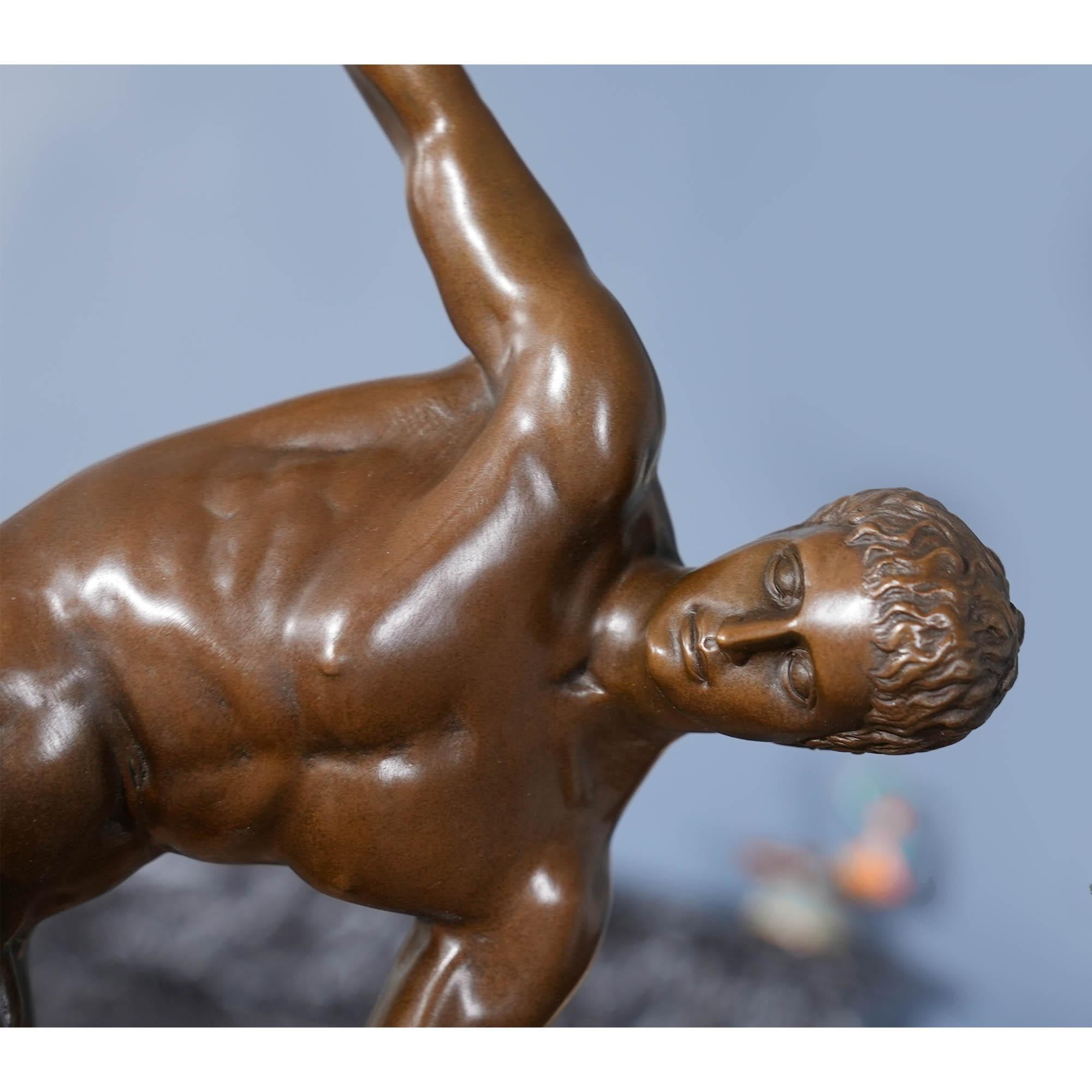 Bronze Discus Thrower on Marble Base In New Condition For Sale In Annville, PA