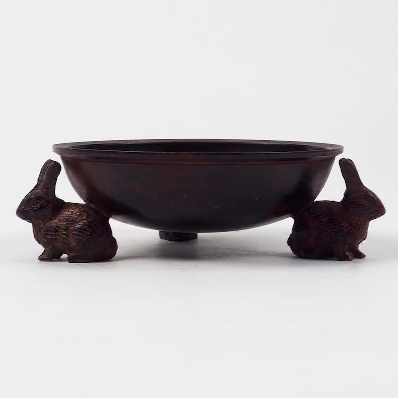 Japanese Early 20th Century Bronze Censer Supported by Three  Rabbits