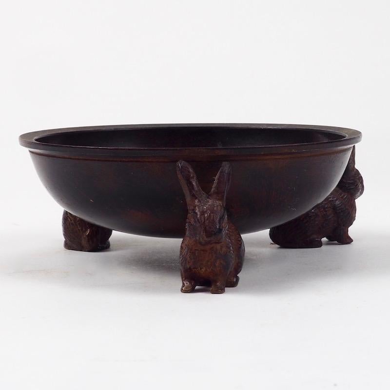 Cast Early 20th Century Bronze Censer Supported by Three  Rabbits