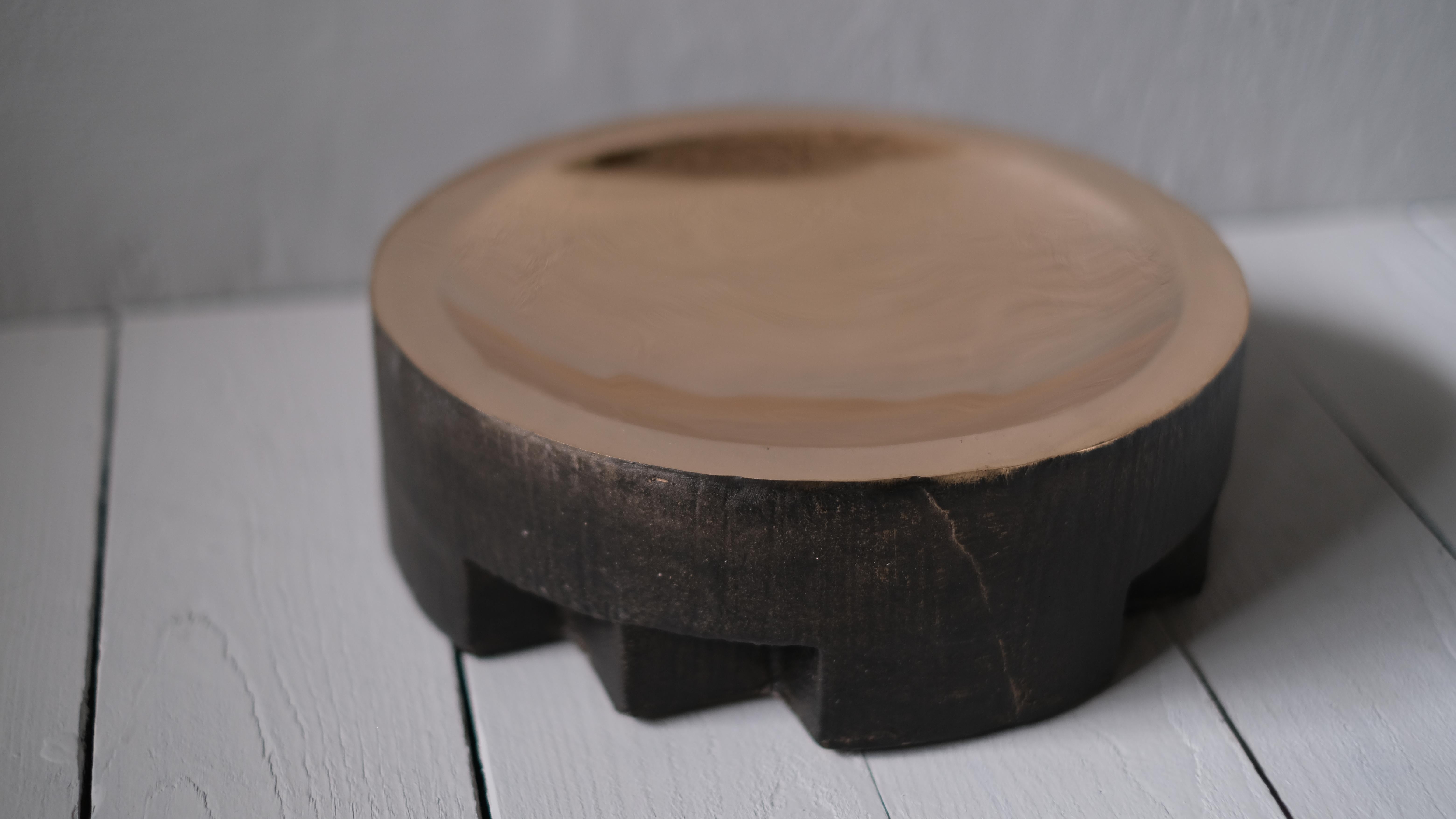 Modern Contemporary Sand Casted Bronze Round Disk Tray by Arno Declercq For Sale