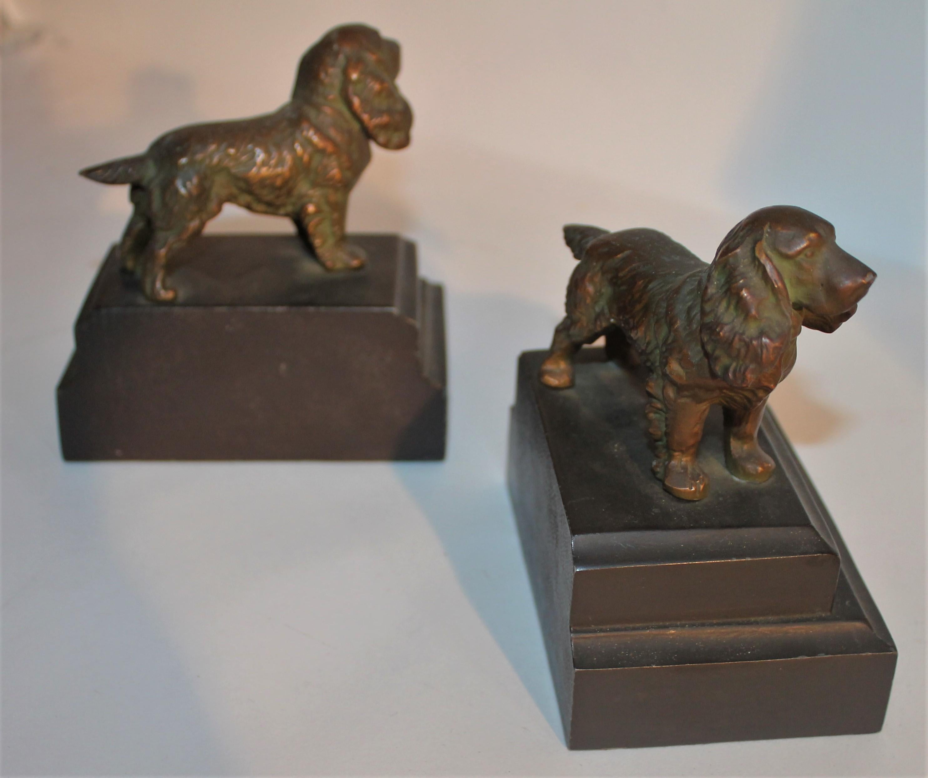 Patinated Bronze Dog Book Ends / Pair For Sale