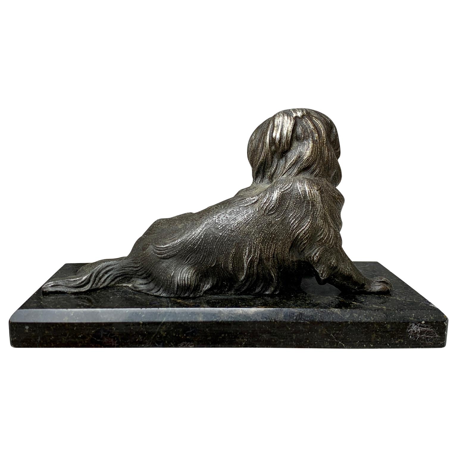 Bronze Dog Paperweight on Marble Base, Swedish Empire Circa 1825-1850 In Good Condition In Haddonfield, NJ