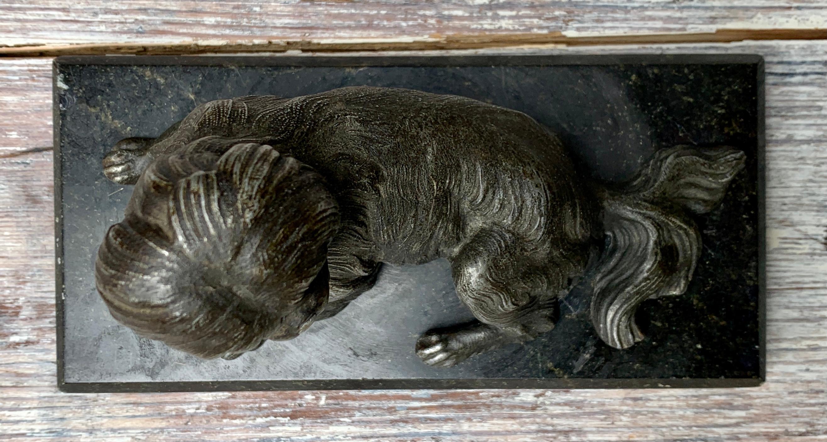 19th Century Bronze Dog Paperweight on Marble Base, Swedish Empire Circa 1825-1850