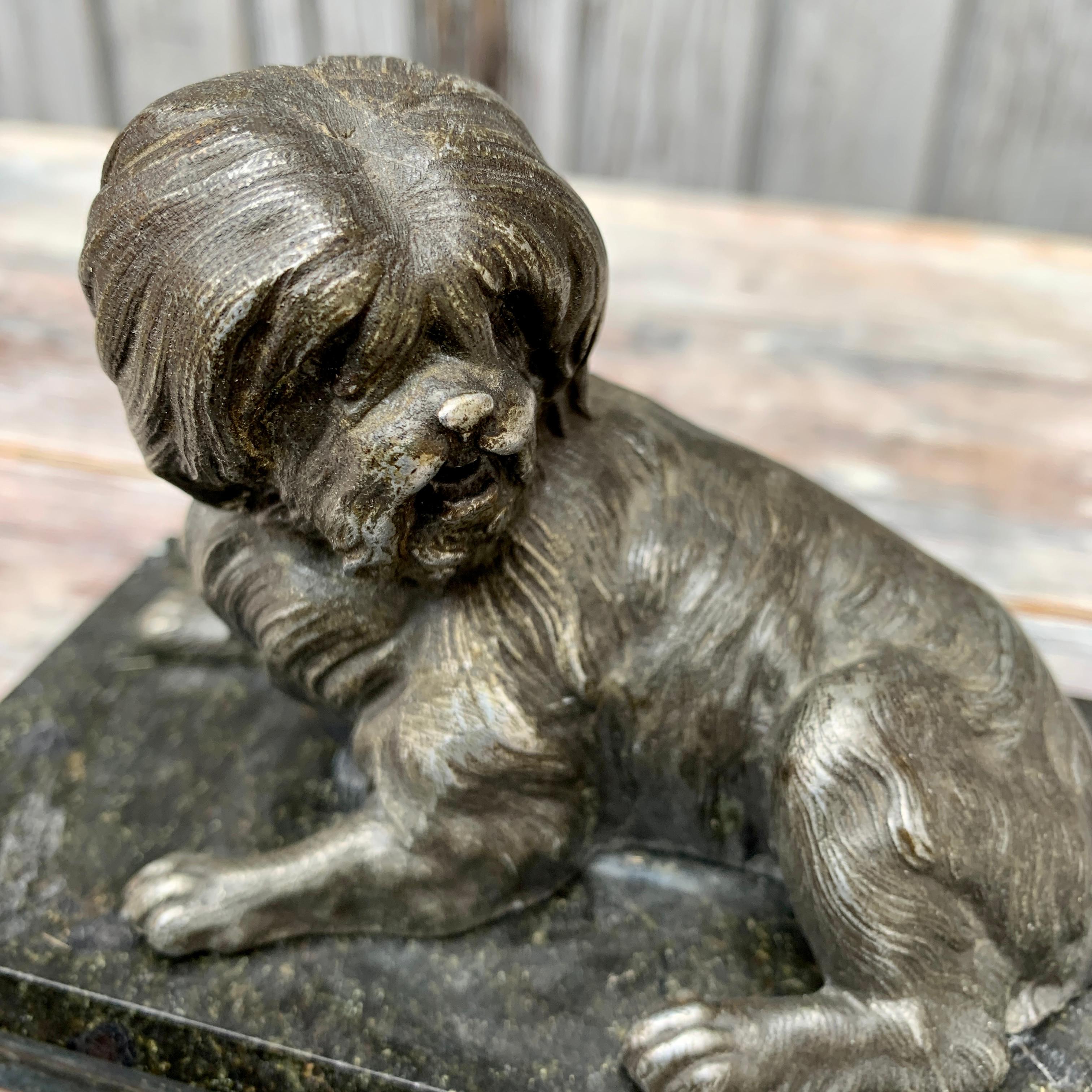 Bronze Dog Paperweight on Marble Base, Swedish Empire Circa 1825-1850 1