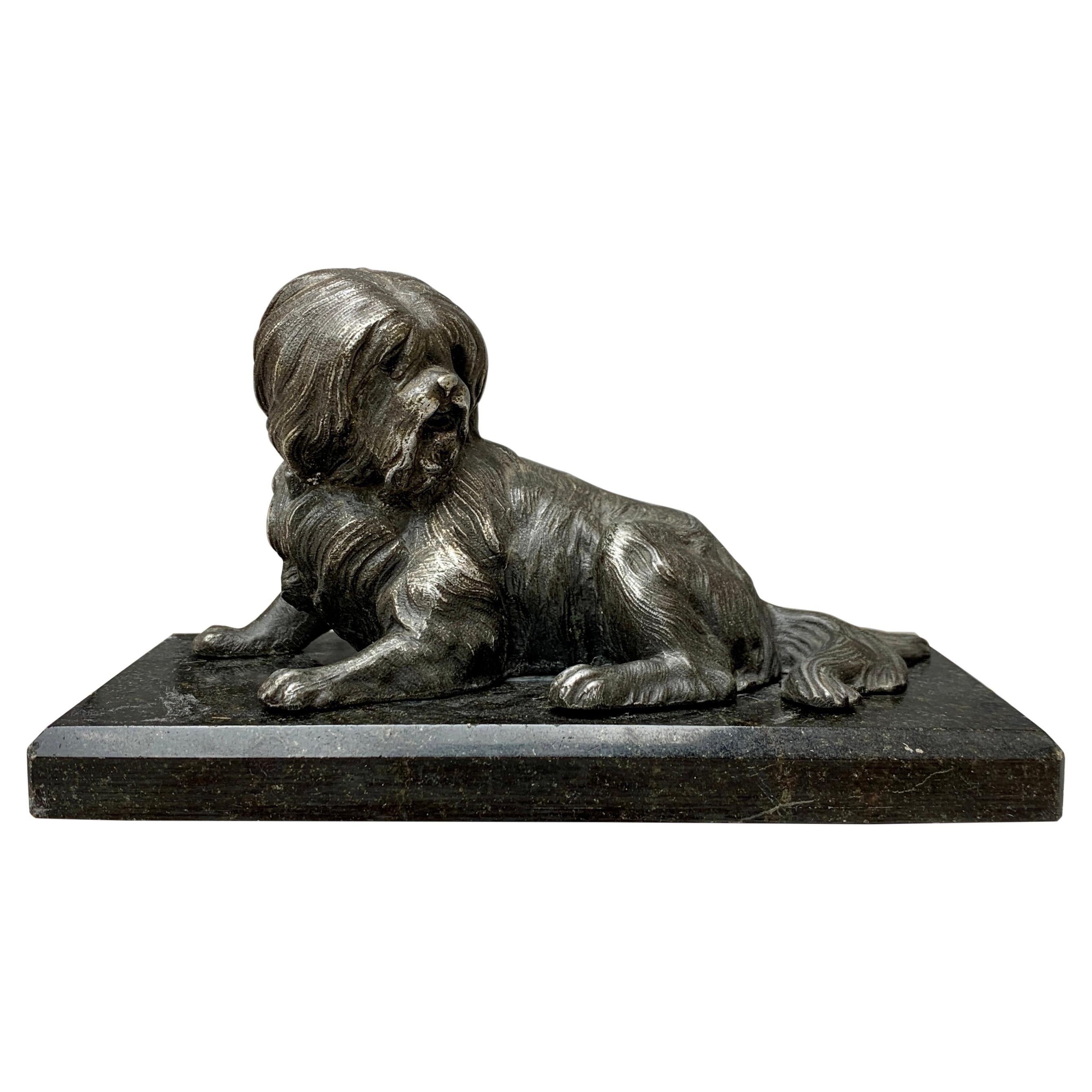 Bronze Dog Paperweight on Marble Base, Swedish Empire Circa 1825-1850