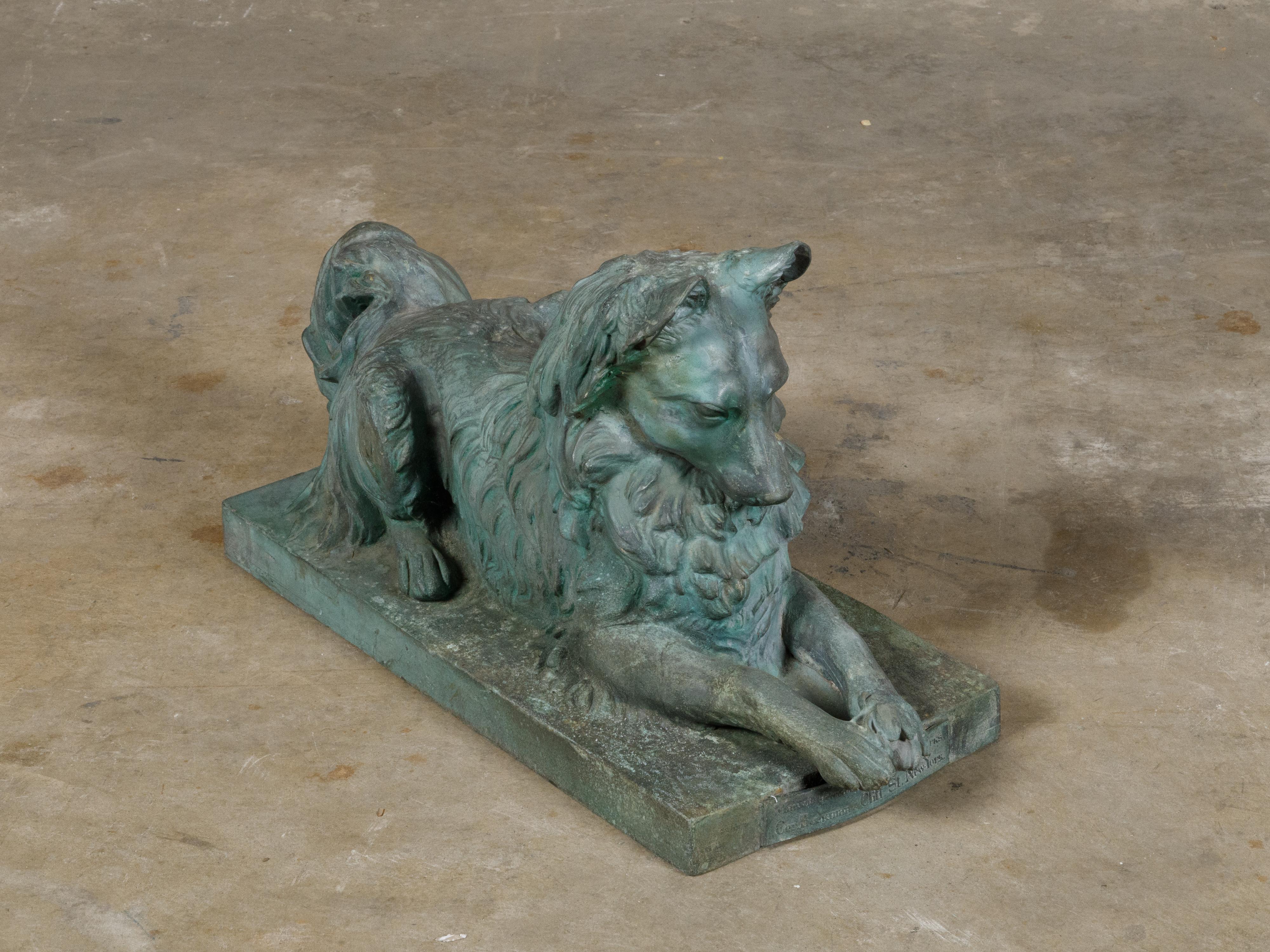 Bronze Dog Sculpture by J.L. Mott Iron Works with Verdigris Patina, 19th Century For Sale 10