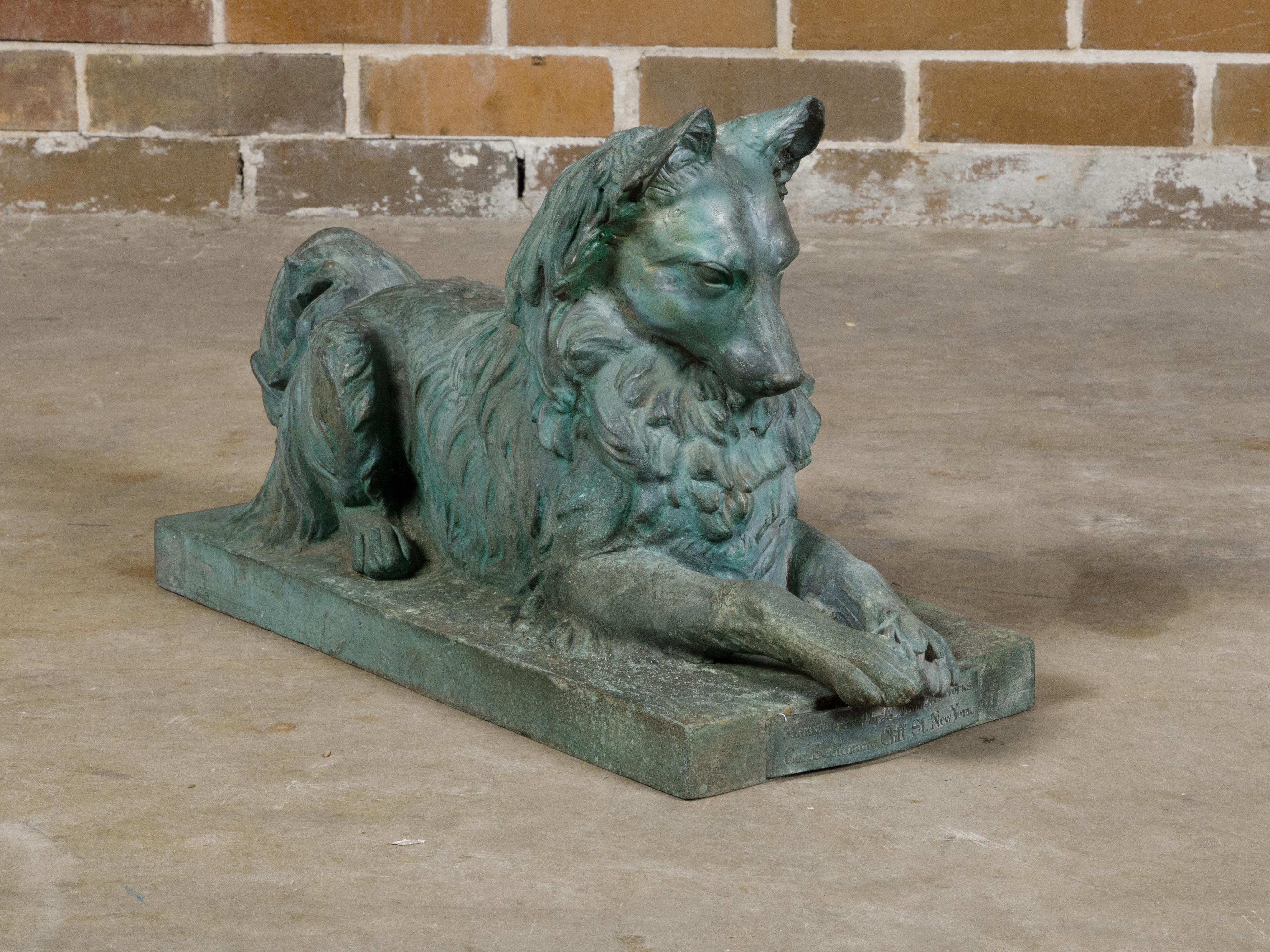 Bronze Dog Sculpture by J.L. Mott Iron Works with Verdigris Patina, 19th Century For Sale 11