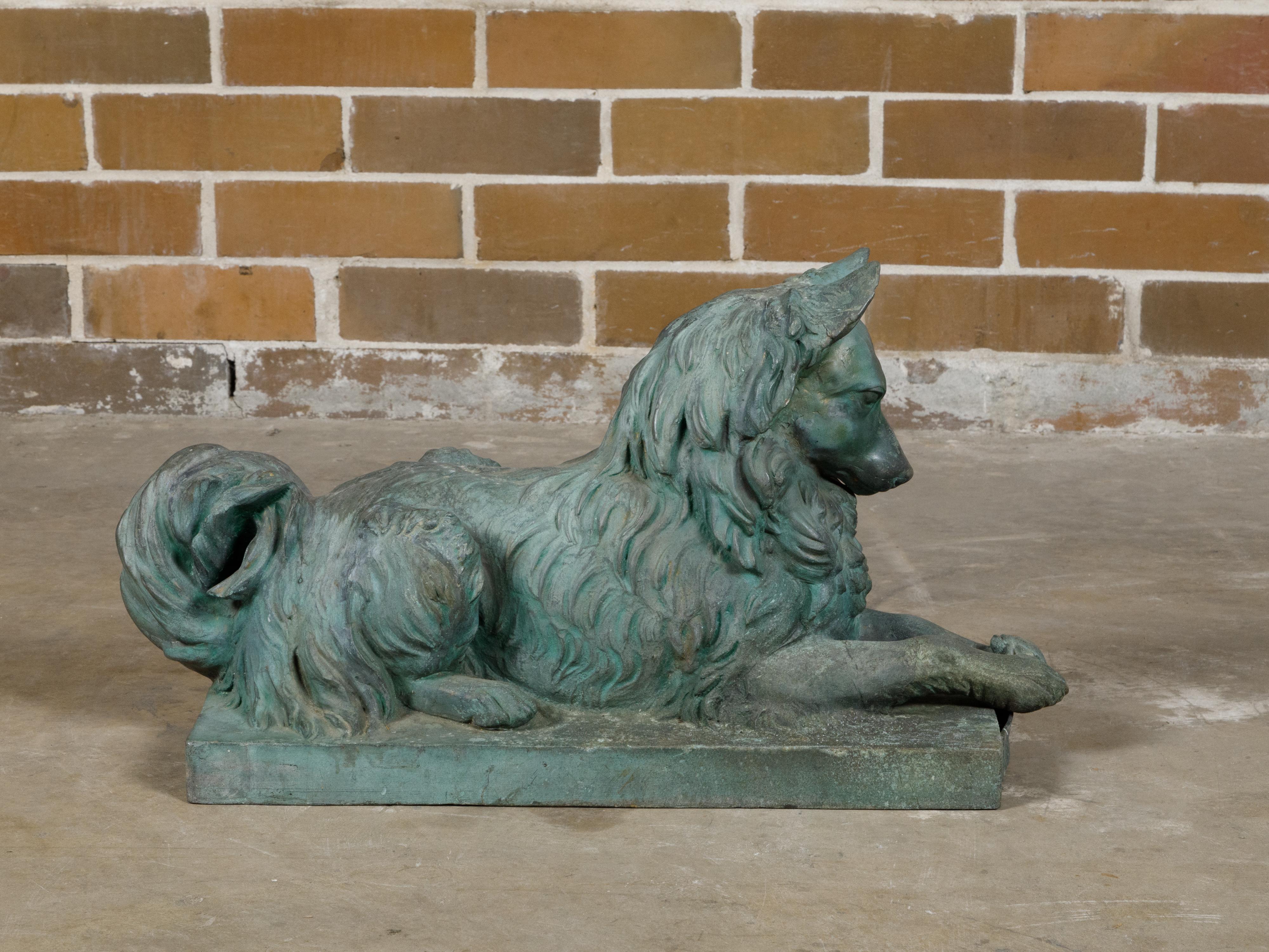 American Bronze Dog Sculpture by J.L. Mott Iron Works with Verdigris Patina, 19th Century For Sale