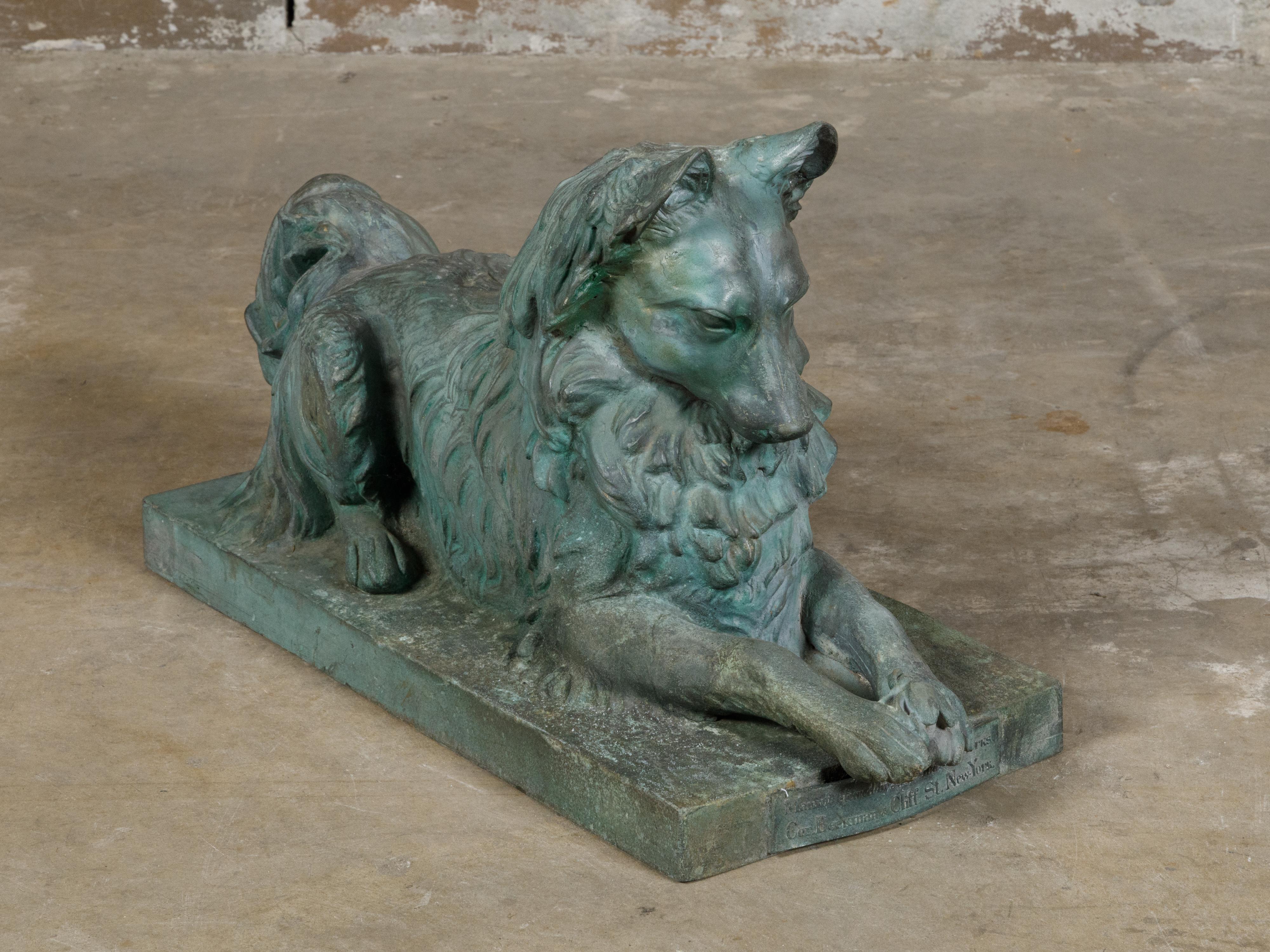 Bronze Dog Sculpture by J.L. Mott Iron Works with Verdigris Patina, 19th Century For Sale 4