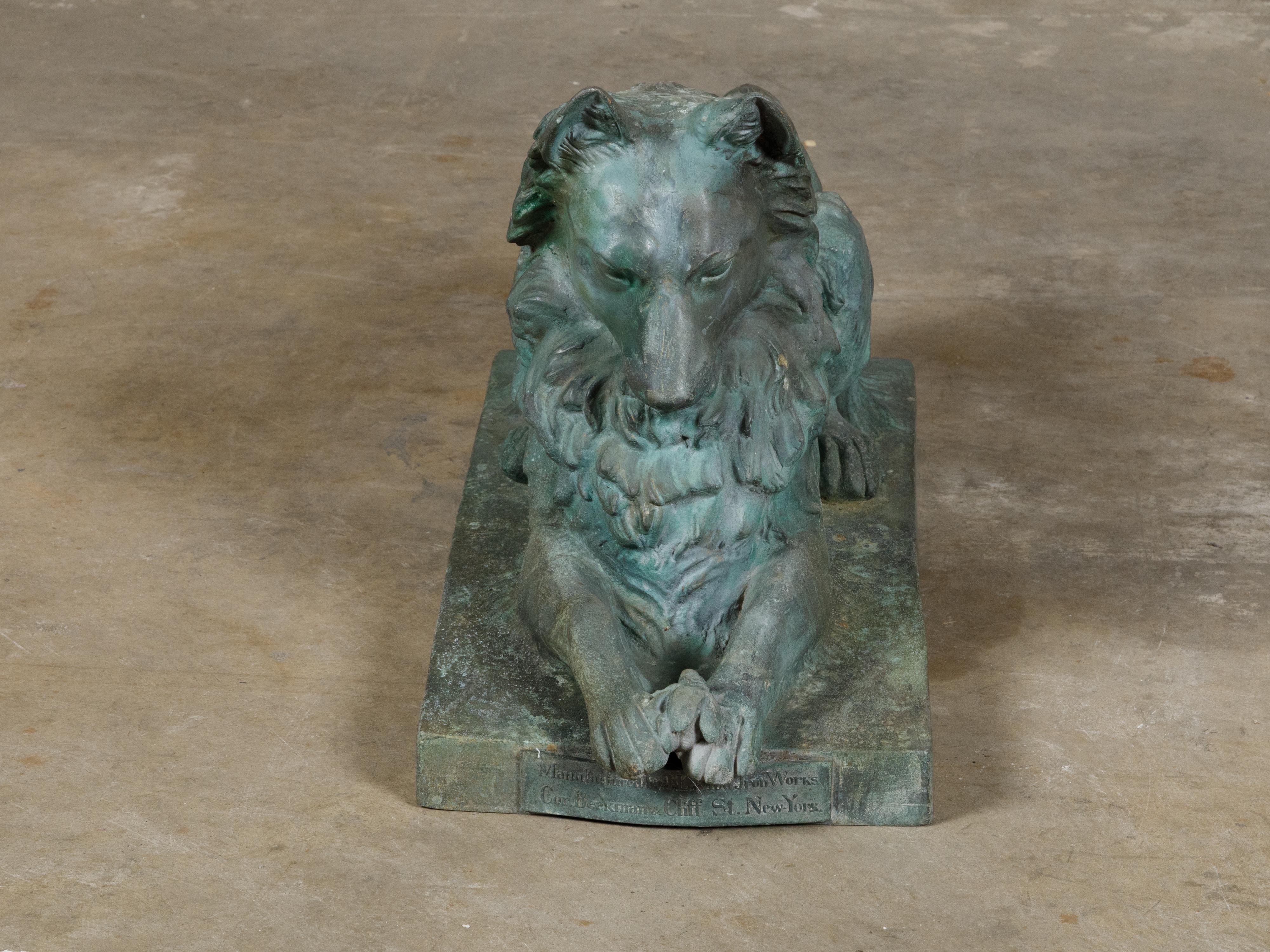 Bronze Dog Sculpture by J.L. Mott Iron Works with Verdigris Patina, 19th Century 5