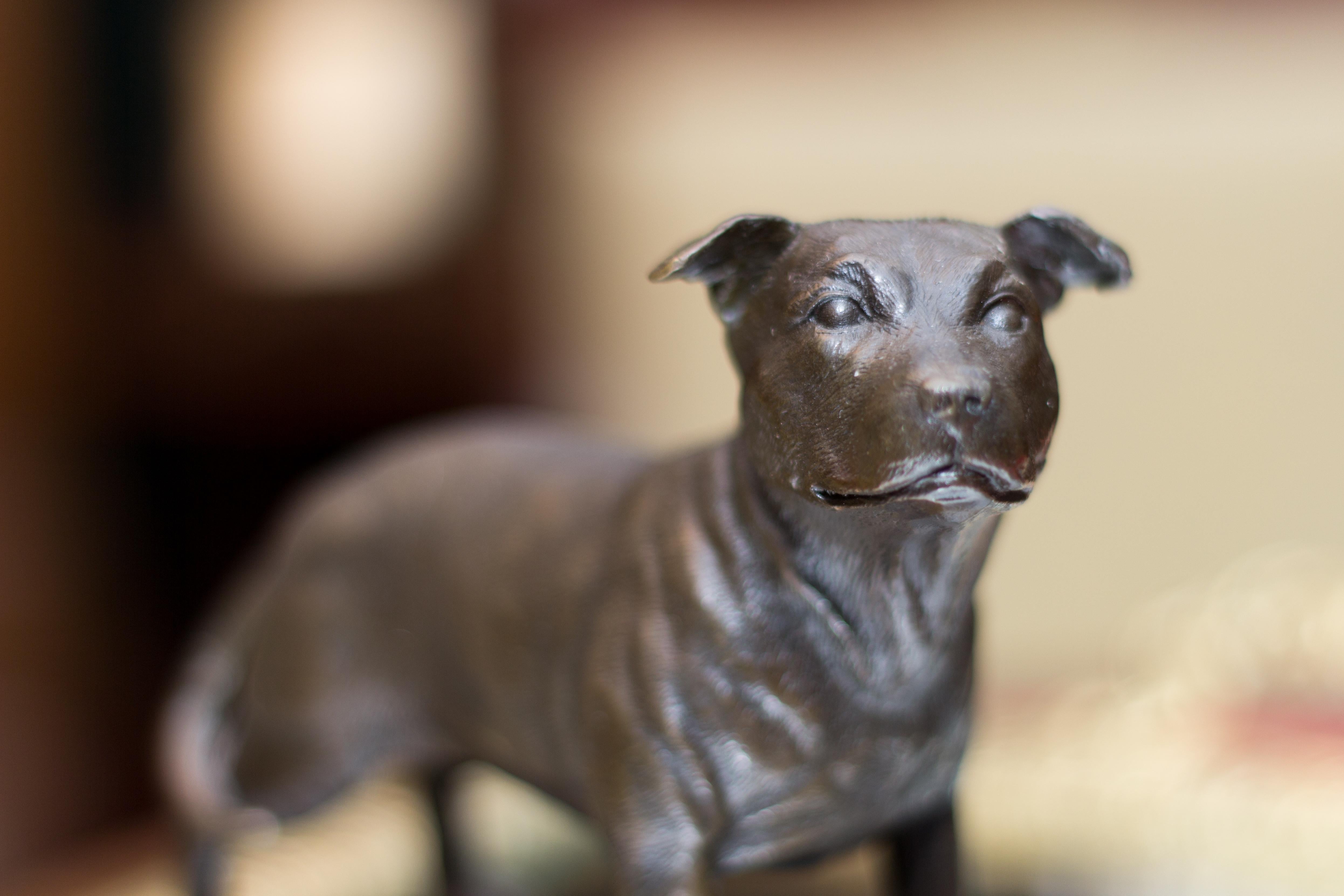 20th Century Bronze Dog Sculpture Staffordshire Bull Terrier on Marble