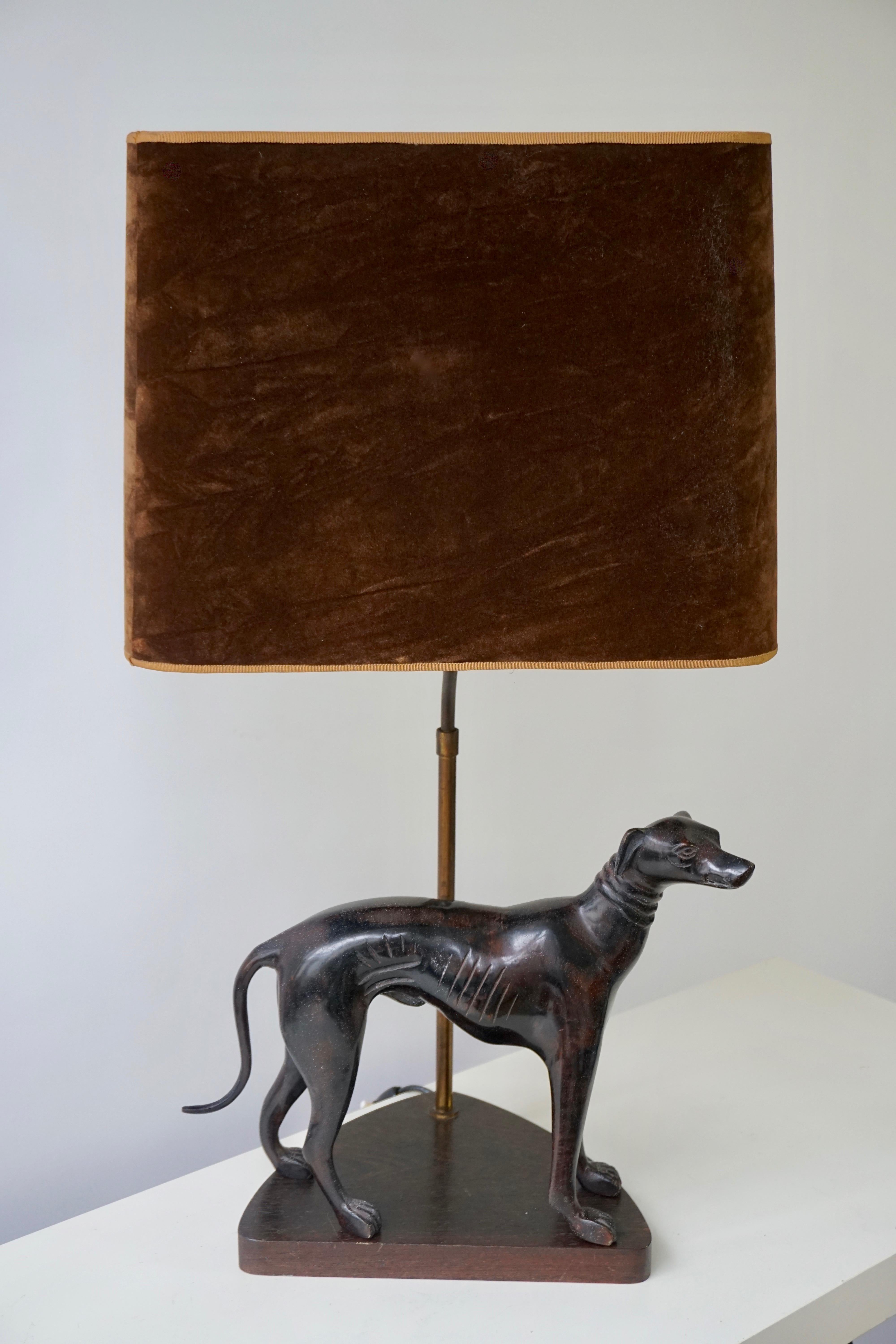 Mid-Century Modern Bronze Dog Sculpture Table Lamp