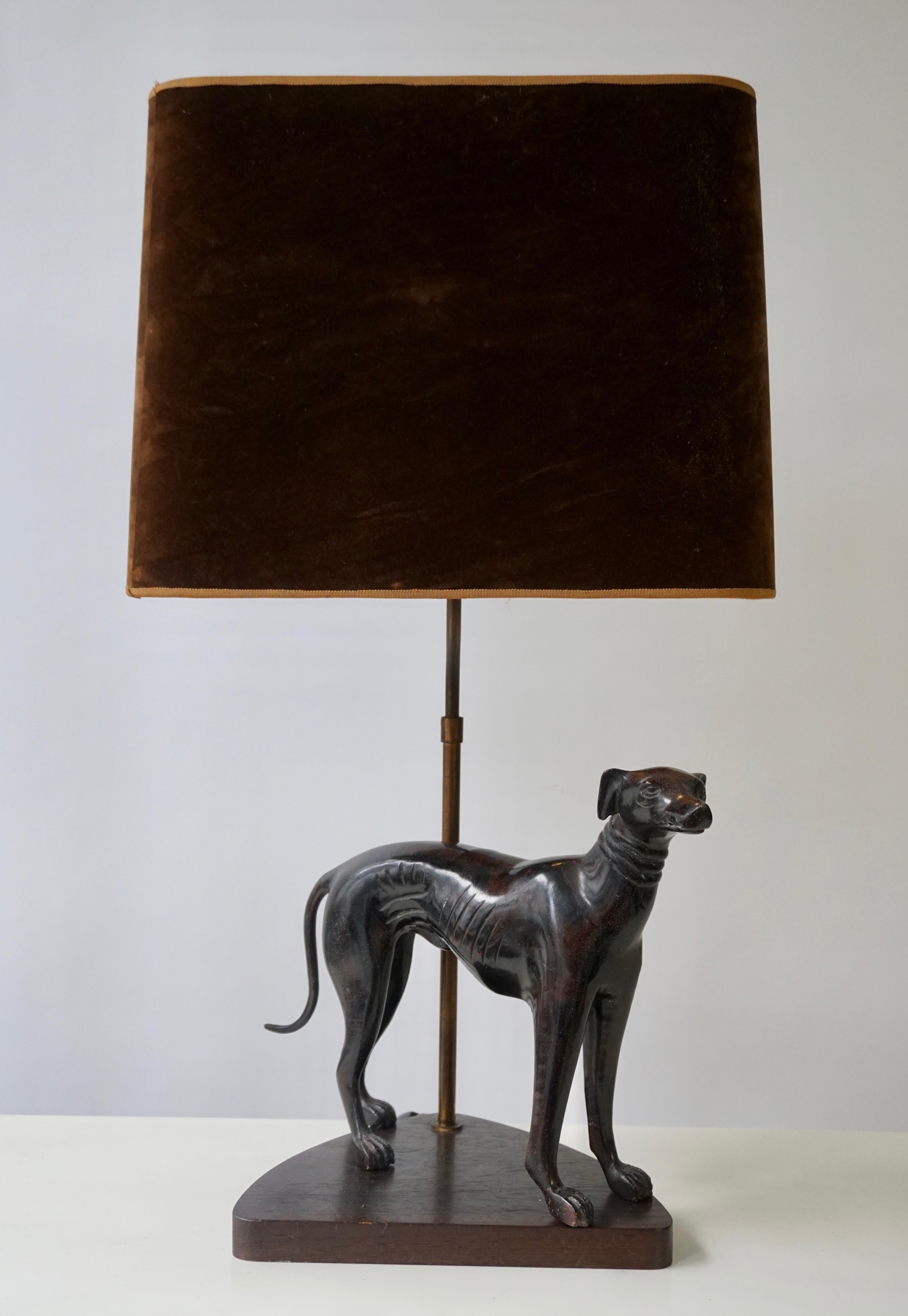 Bronze Dog Sculpture Table Lamp In Good Condition In Antwerp, BE