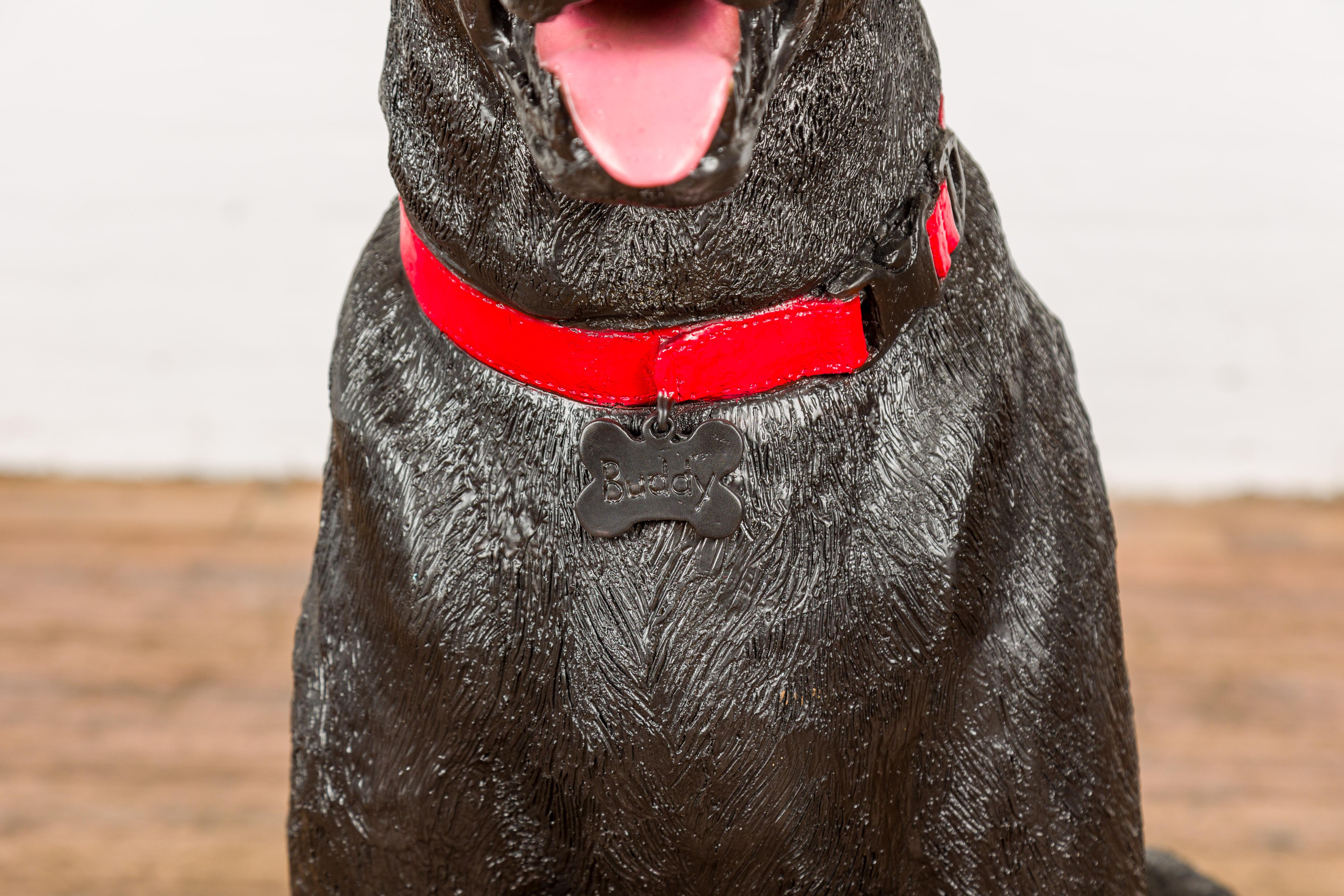 Bronze-Hundestatue eines sitzenden Labradors mit rotem Kragen aus Bronze, limitierte Auflage im Angebot 6