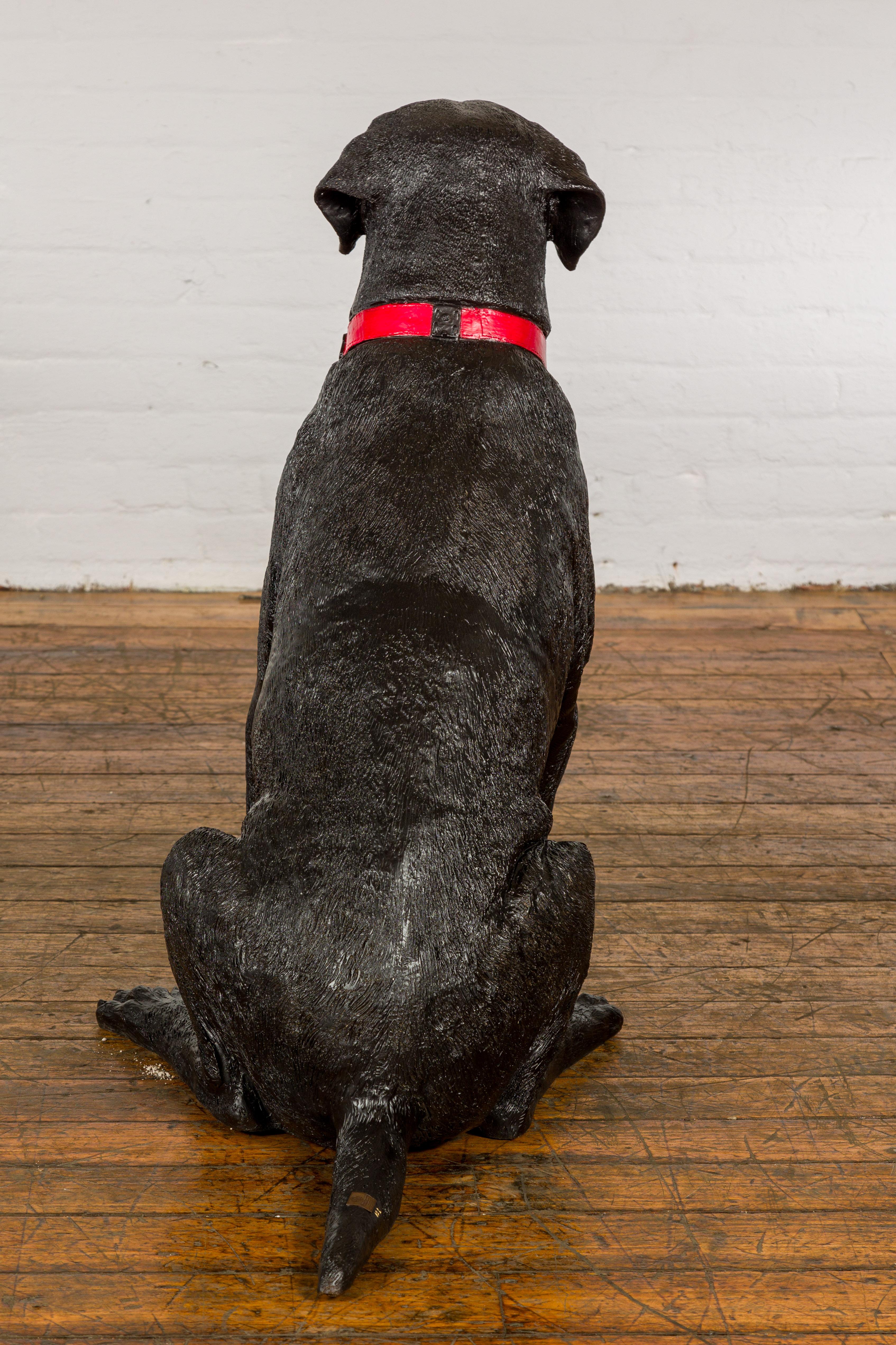 Statue d'un labrador assis au col rouge en bronze, édition limitée 8