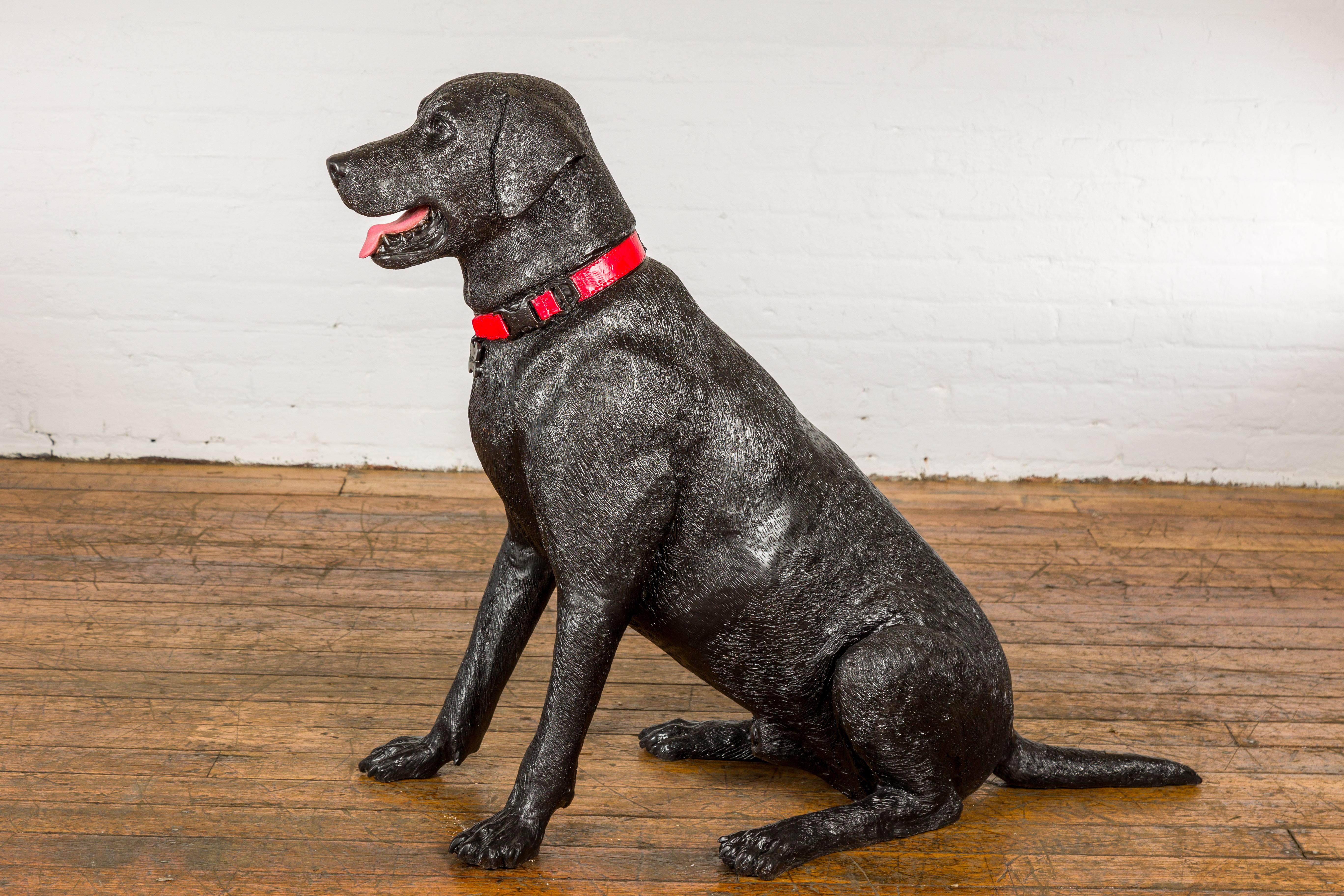 Bronze Dog Statue of a Sitting Labrador with a Red Collar, Limited Edition For Sale 10