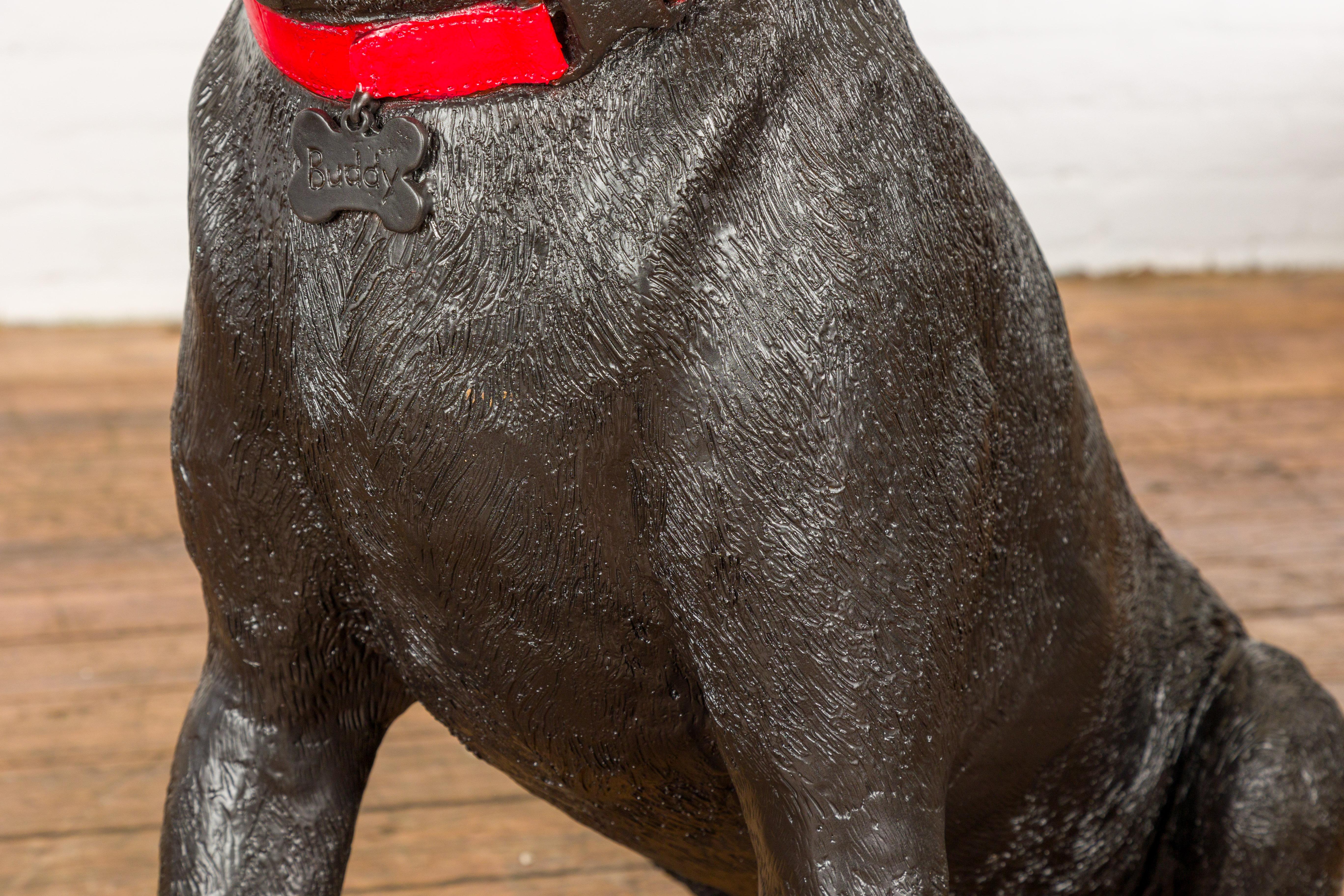 Bronze Dog Statue of a Sitting Labrador with a Red Collar, Limited Edition For Sale 2