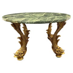 Bronze Dolphin Feet Green Marble Top Side Coffee Cocktail Table, 1980s Belgium 