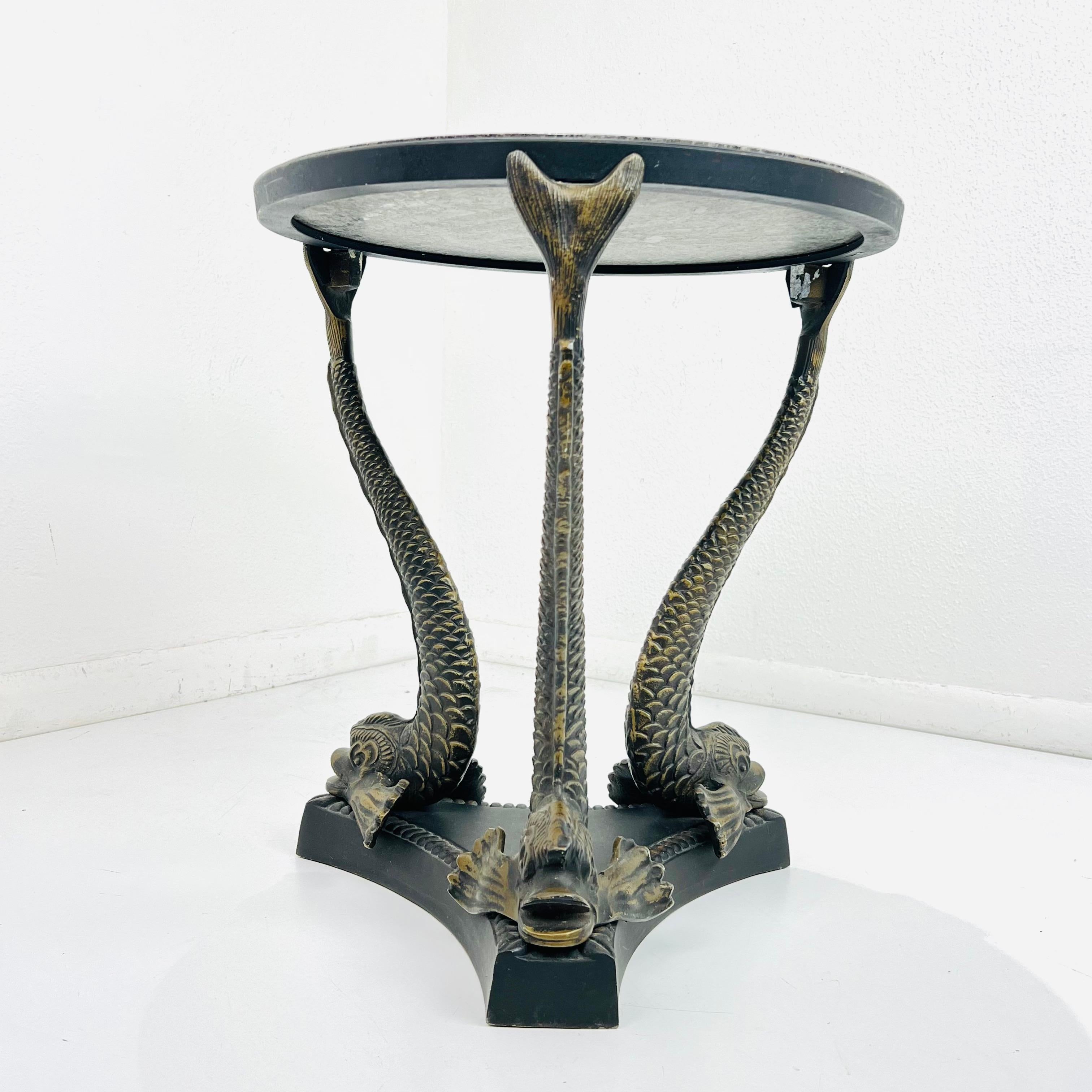 Mid-Century Modern Bronze Dolphin Leg Side Table For Sale