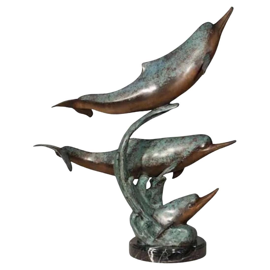 Bronze Dolphin Pod Statue For Sale