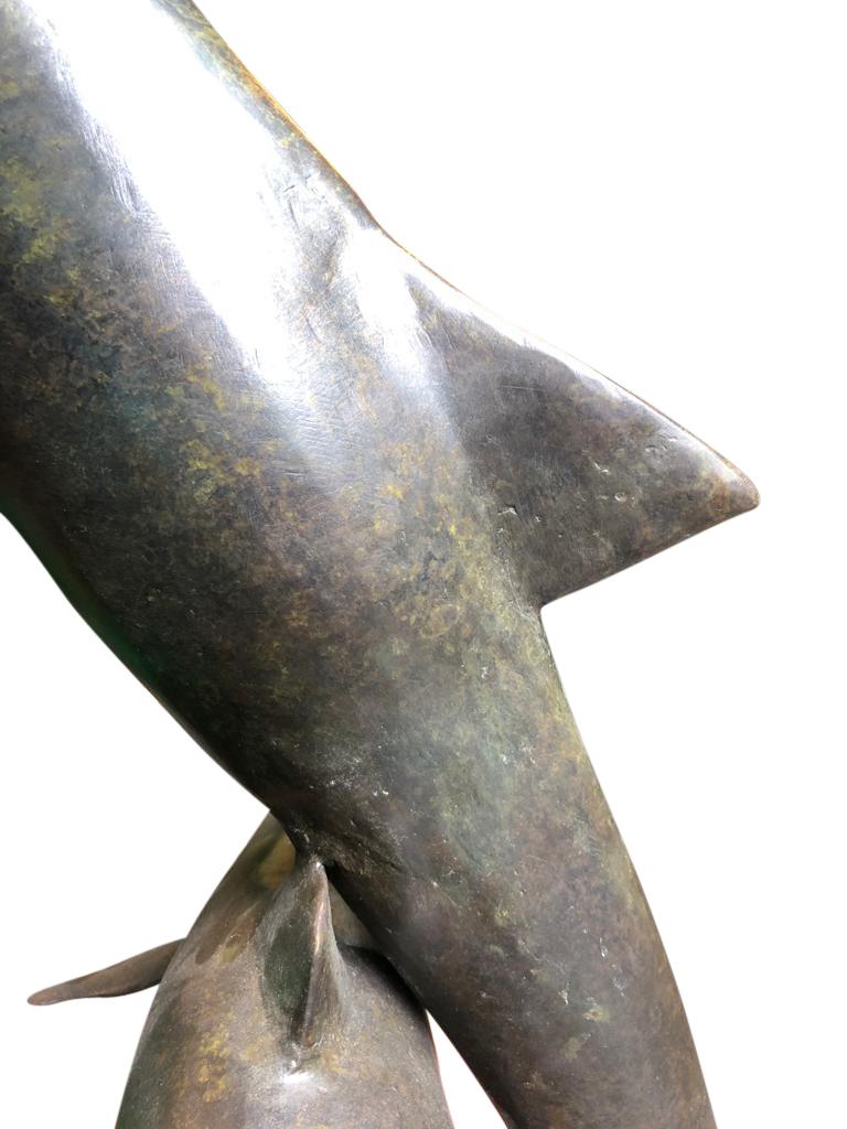 Bronze Dolphin Statue, Pair Dolphins Porpoise, 20th Century For Sale 5