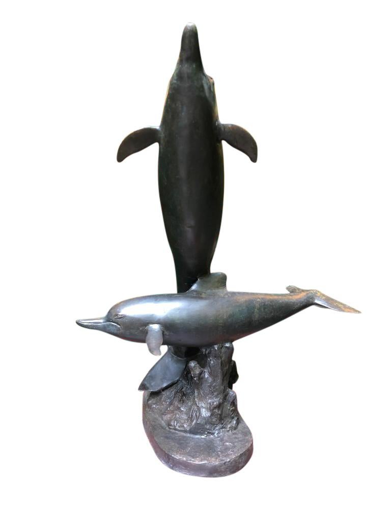 Bronze Dolphin Statue, Pair Dolphins Porpoise, 20th Century For Sale 6