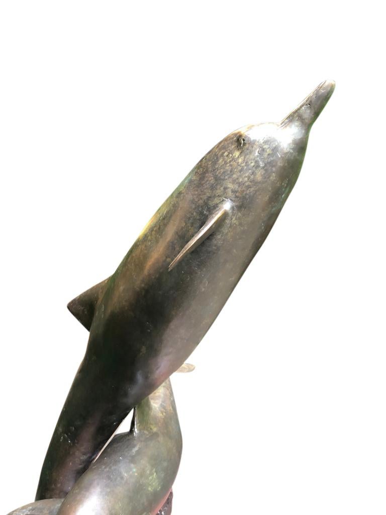 Bronze Dolphin Statue, Pair Dolphins Porpoise, 20th Century For Sale 10